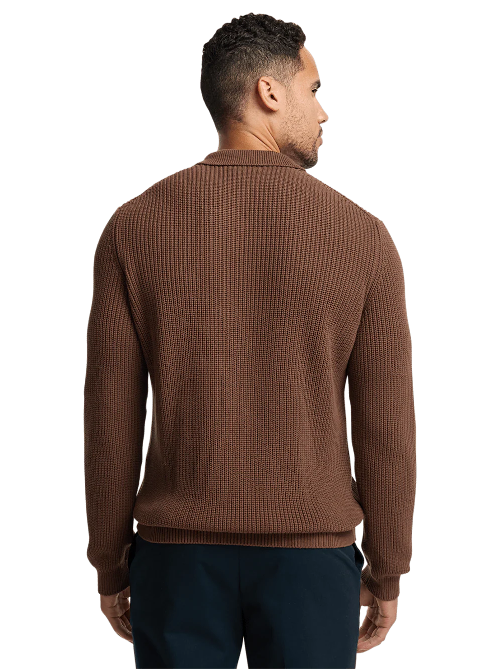 Cotton Cable V-neck Polo - Brown - Image 5