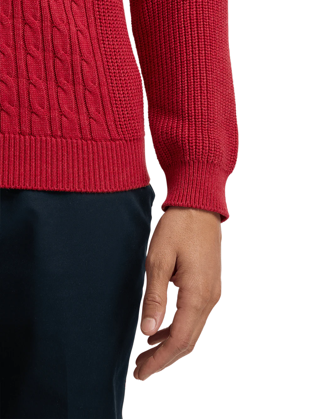 Cotton Cable V-neck Polo - Red - Image 4