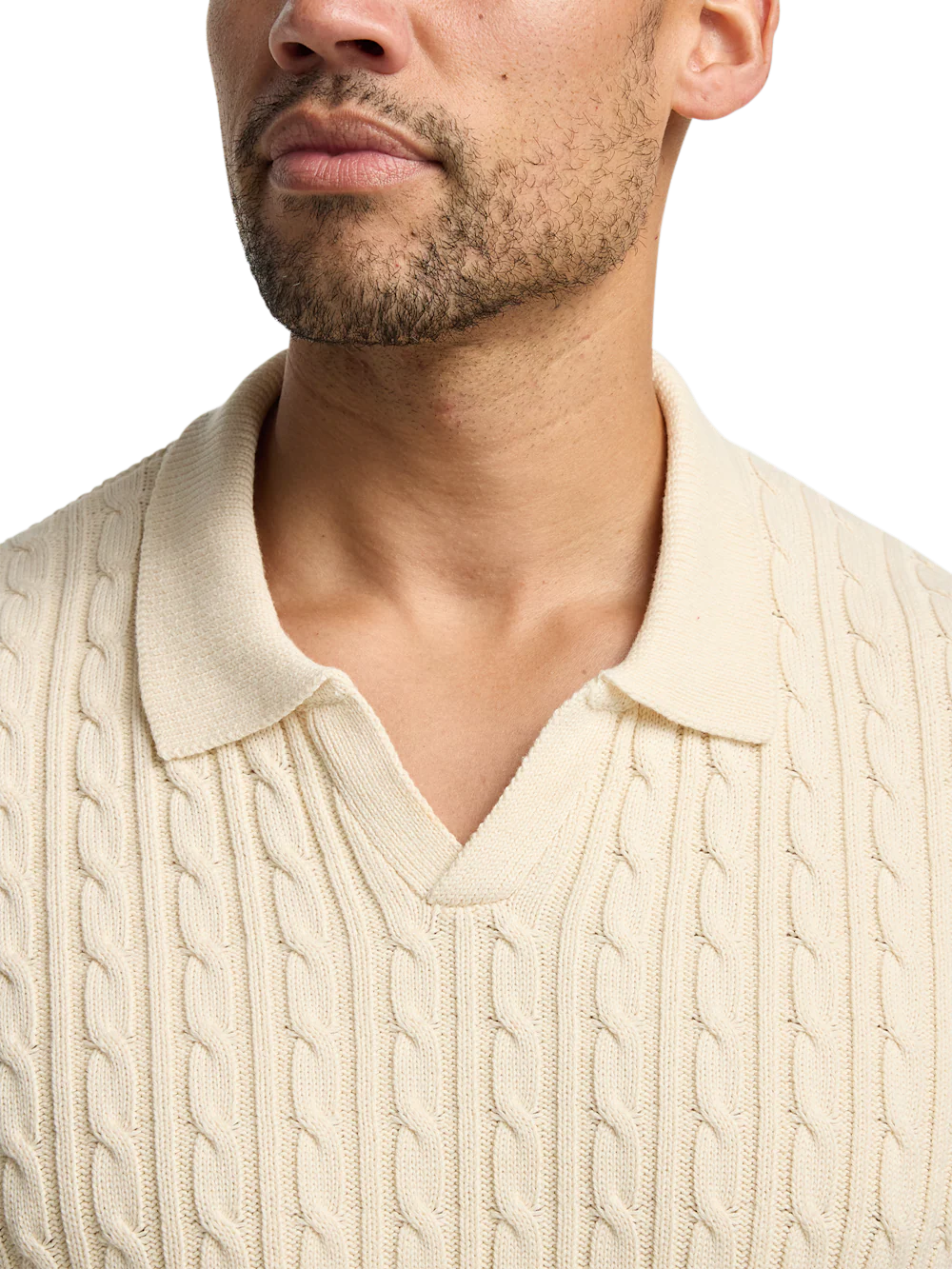 Cotton Cable V-neck Polo - Ivory - Image 3