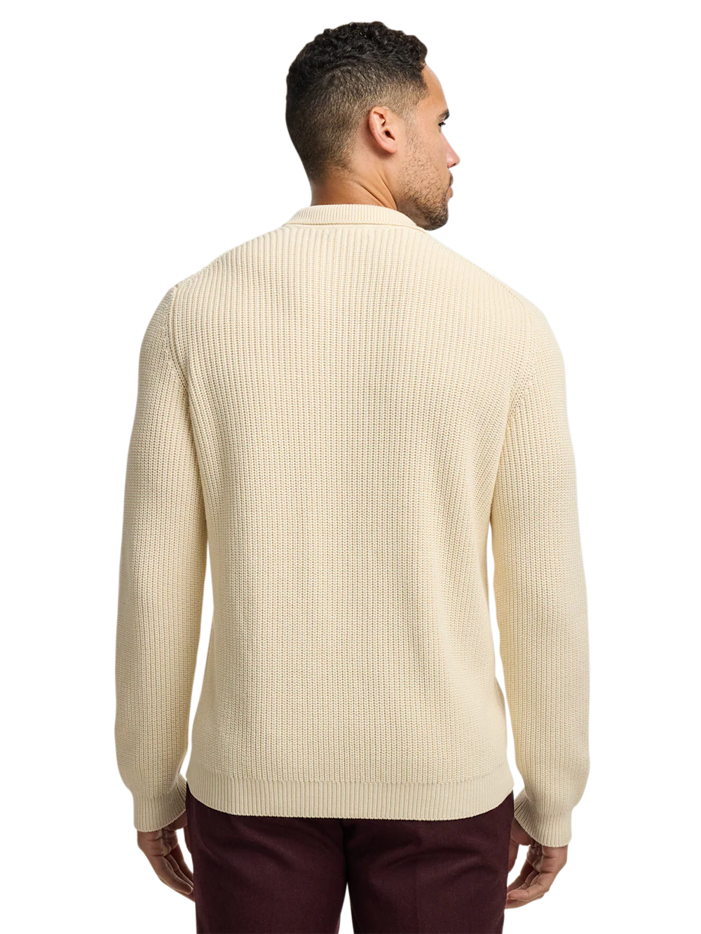 Cotton Cable V-neck Polo - Ivory - Image 5