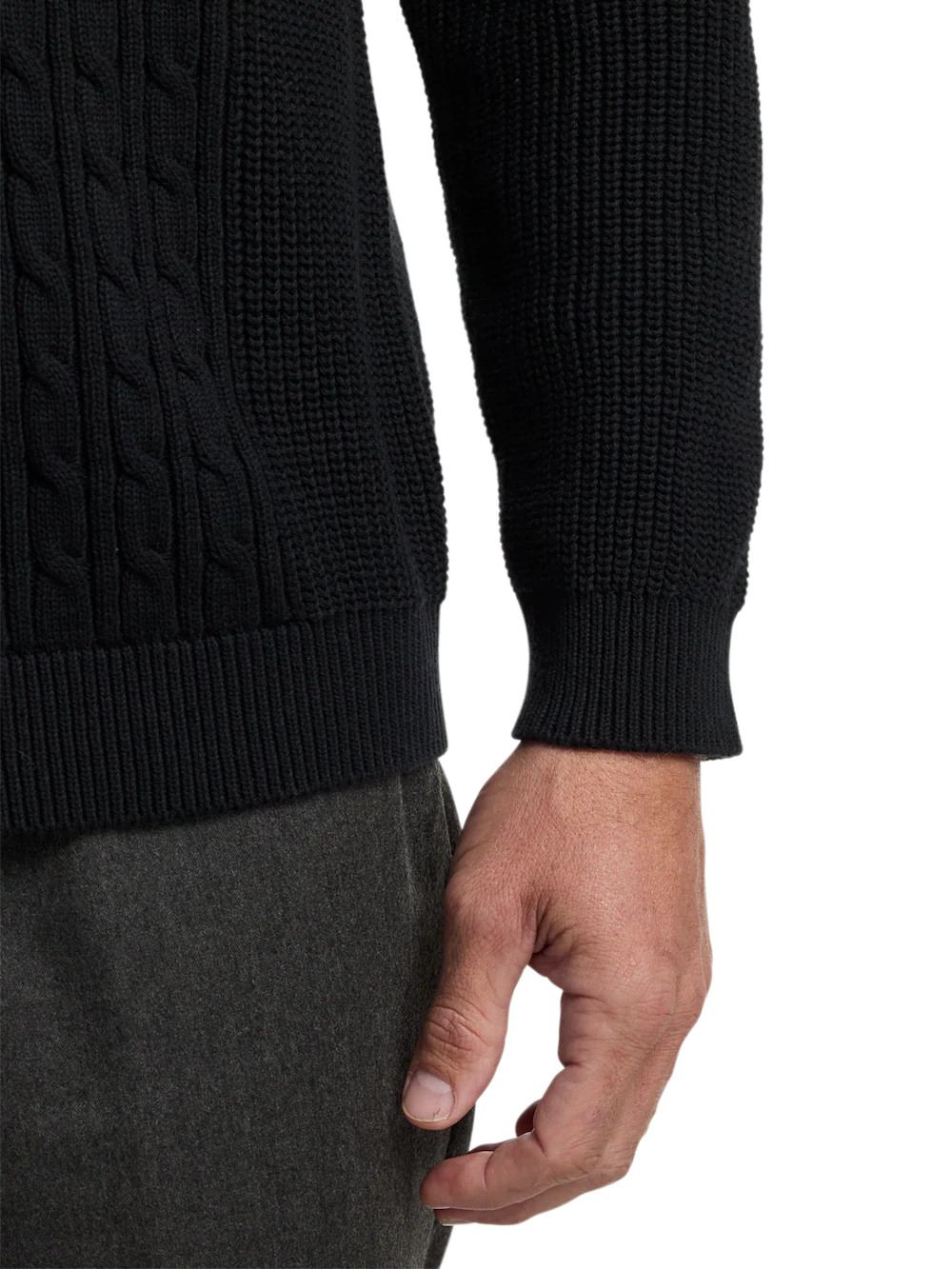 Cotton Cable V-neck Polo - Black - Image 4