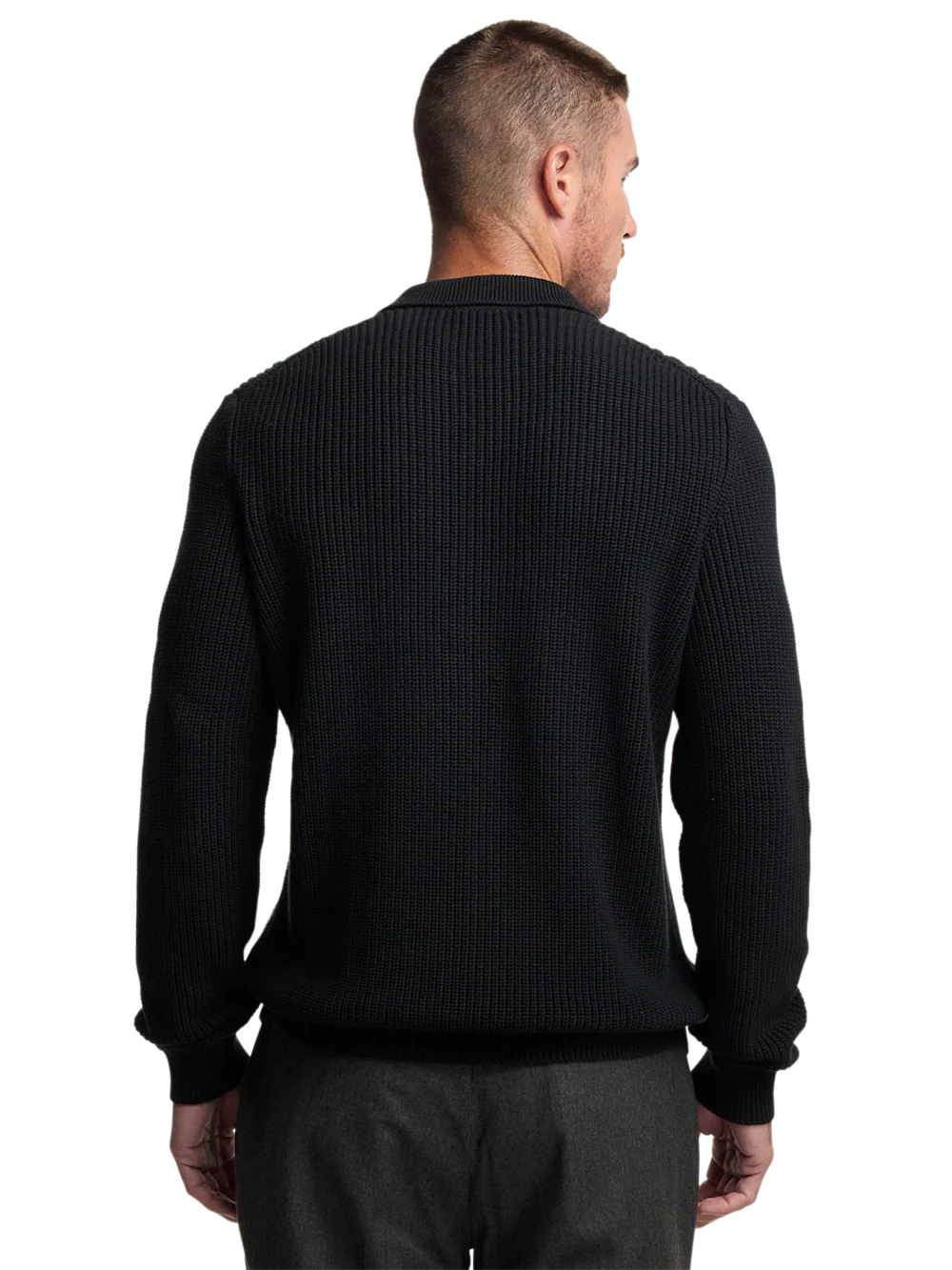 Cotton Cable V-neck Polo - Black - Image 5