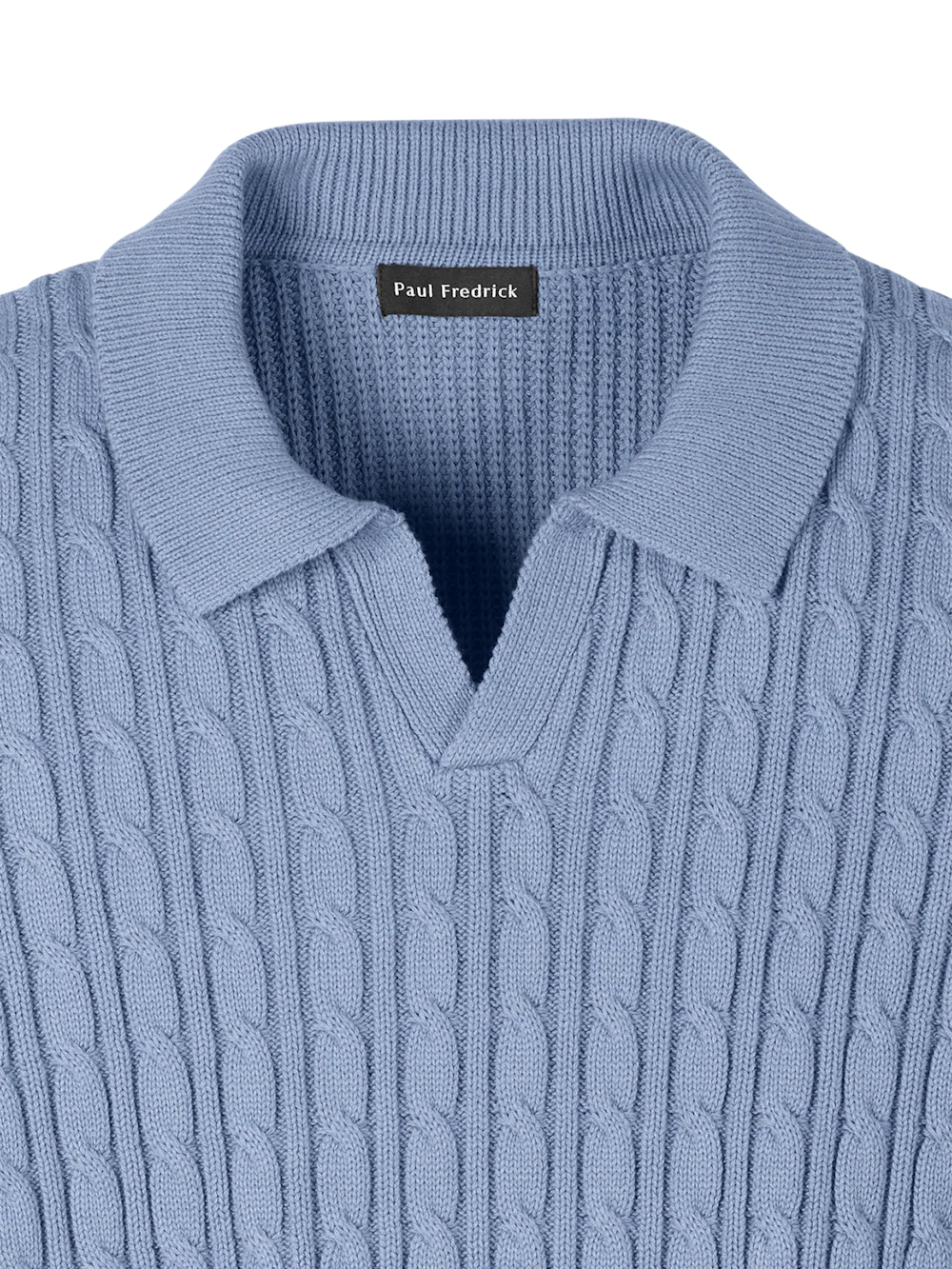 Cotton Cable V-neck Polo - Blue - Image 6