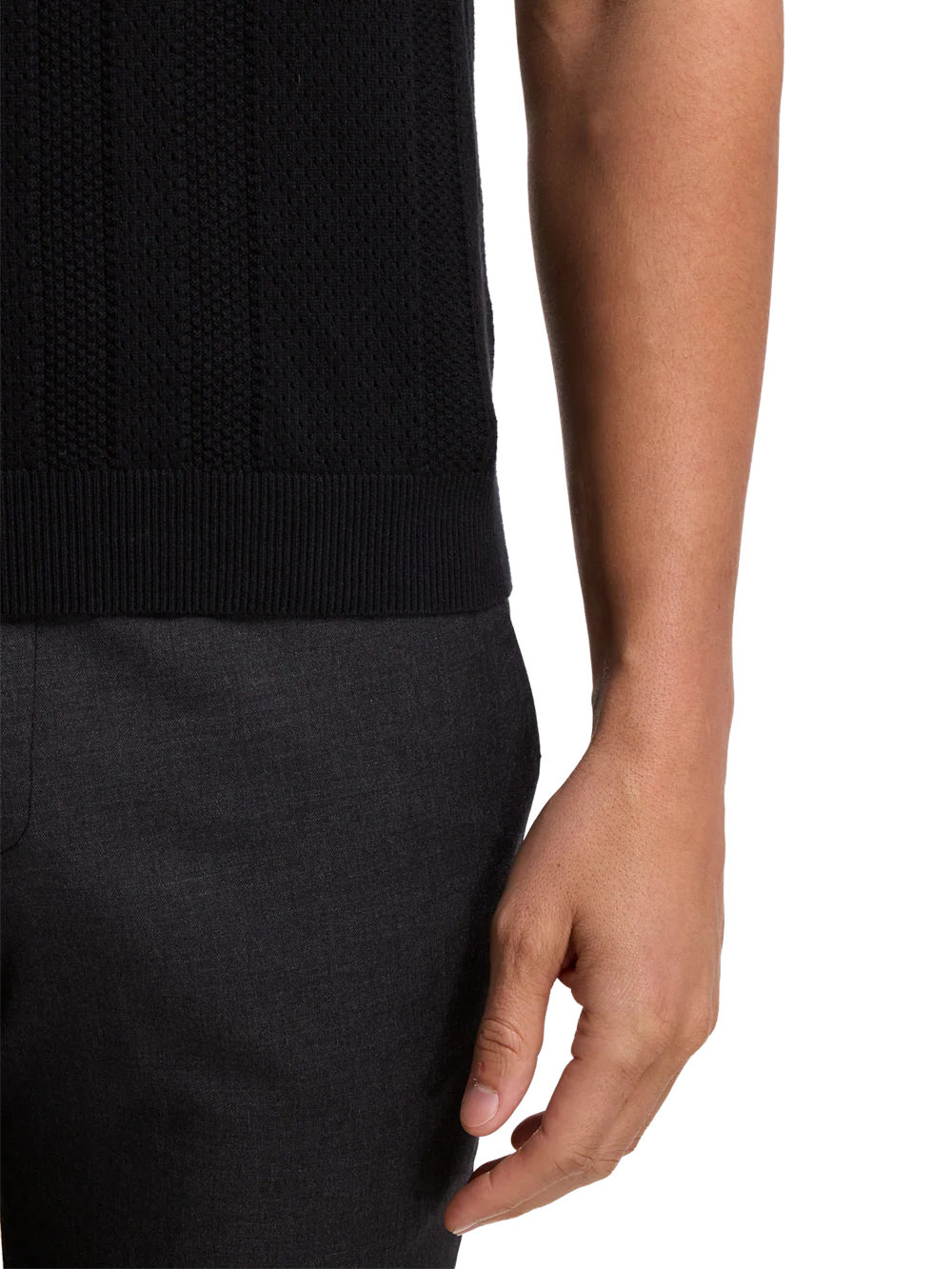 Cotton Crochet V-Neck Polo - Black - Image 4