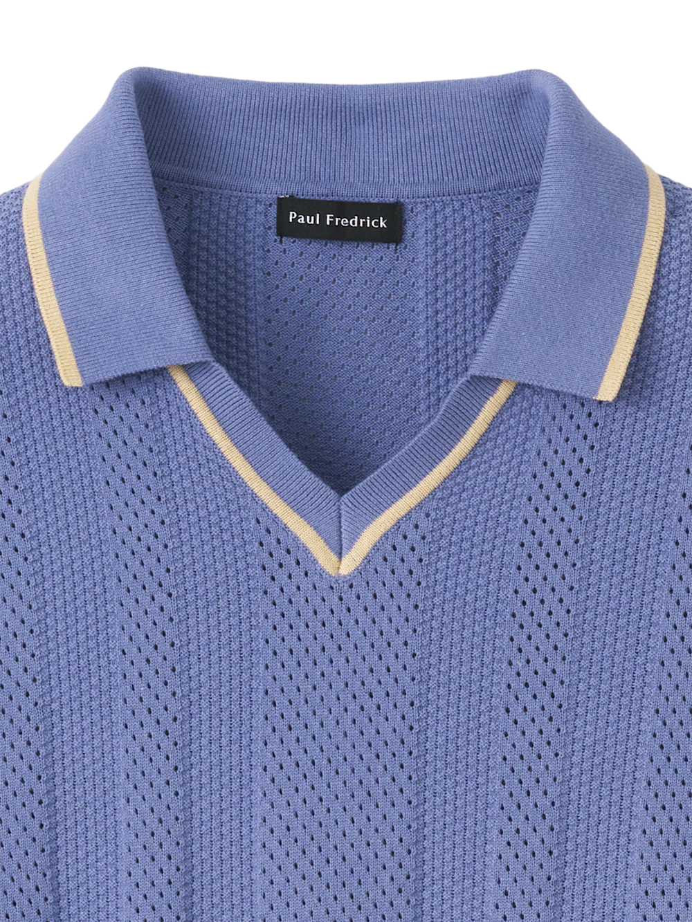 Cotton Crochet V-Neck Polo - Blue - Image 6