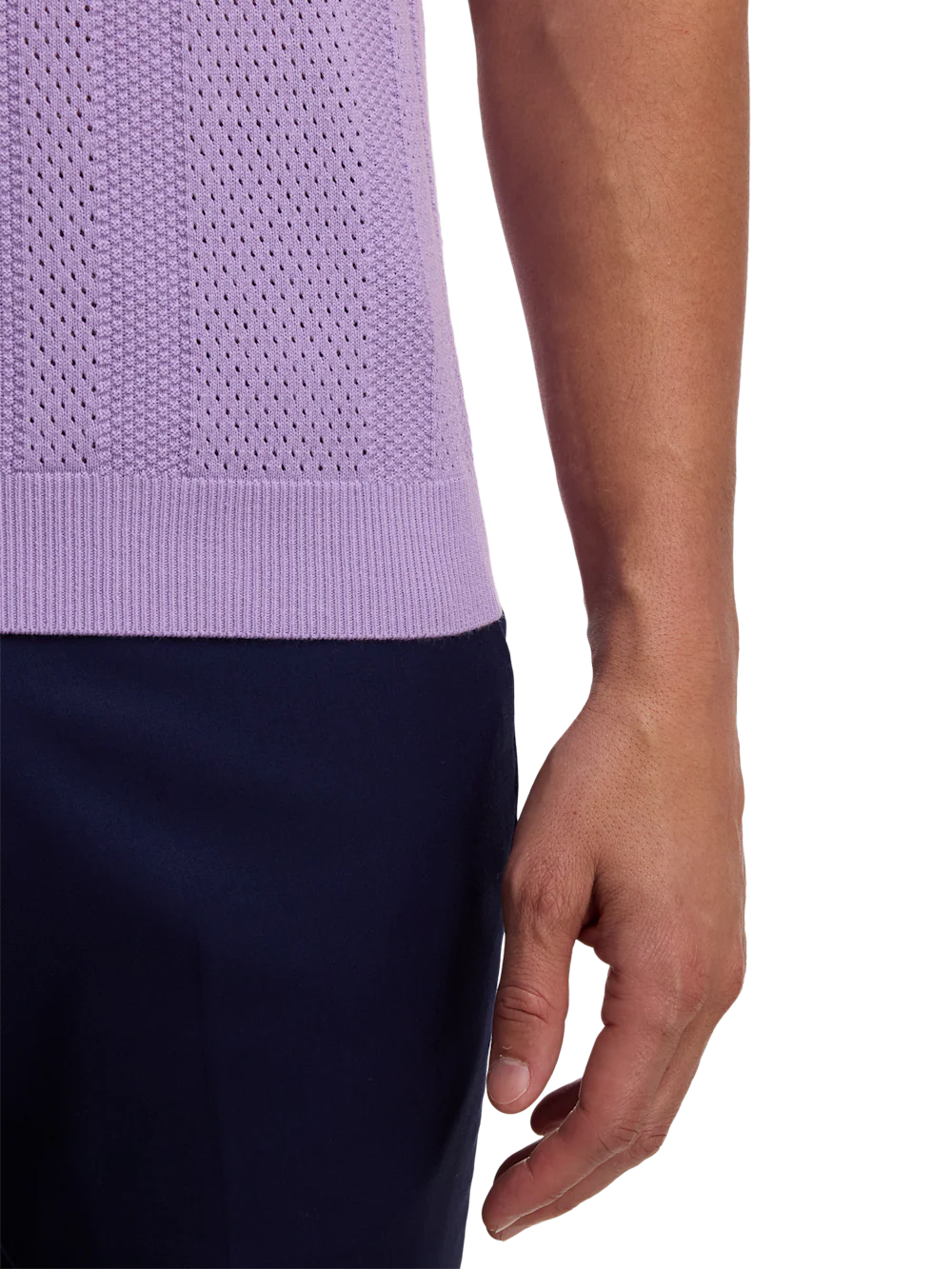 Cotton Crochet V-Neck Polo - Lavender - Image 4