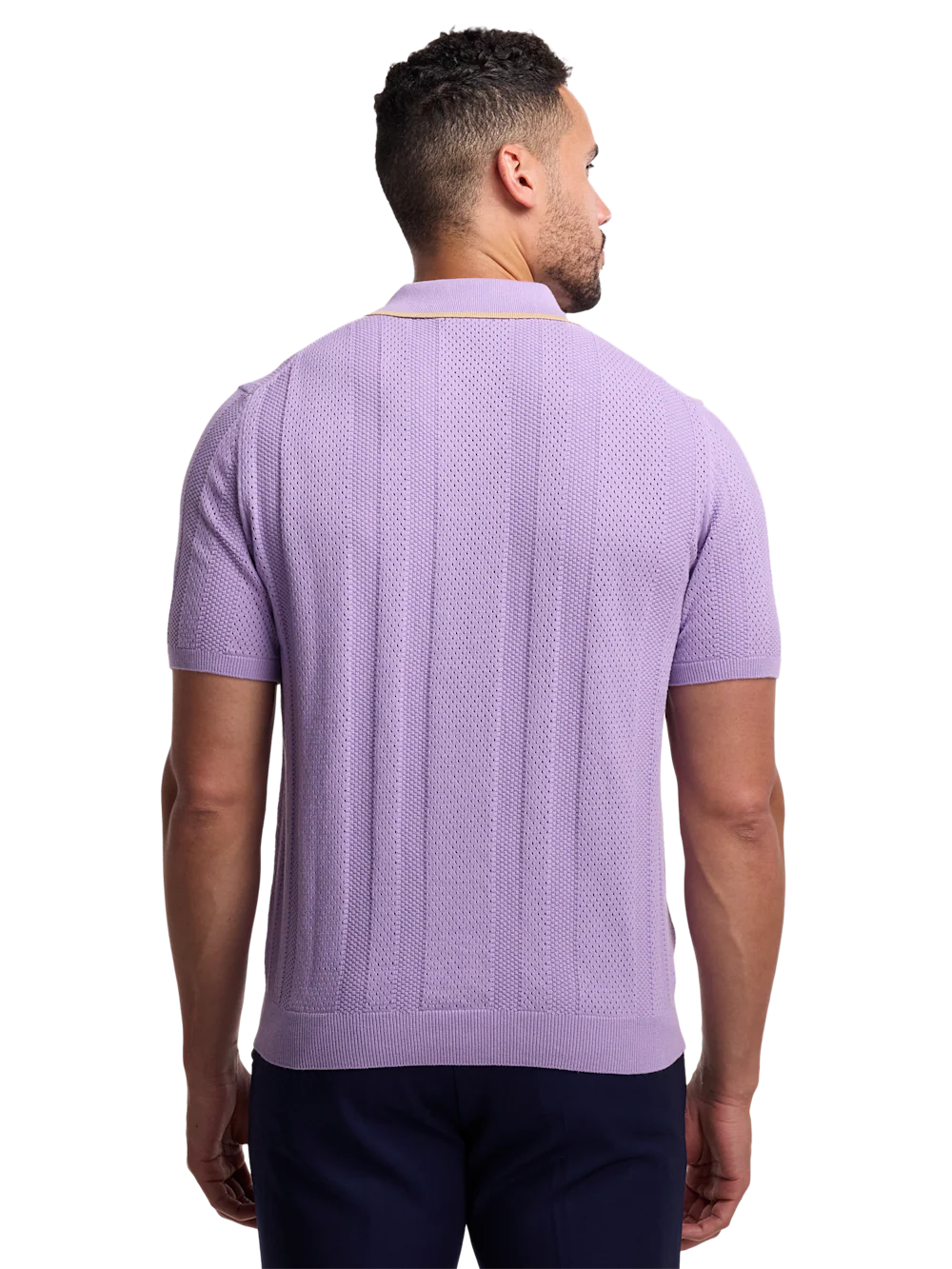 Cotton Crochet V-Neck Polo - Lavender - Image 5