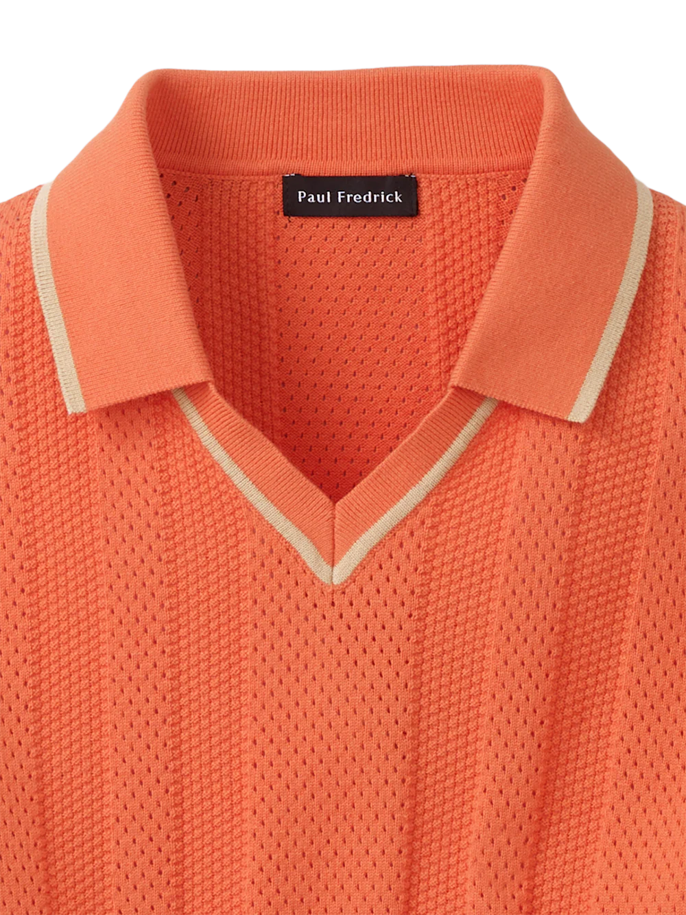 Cotton Crochet V-Neck Polo - Melon - Image 6