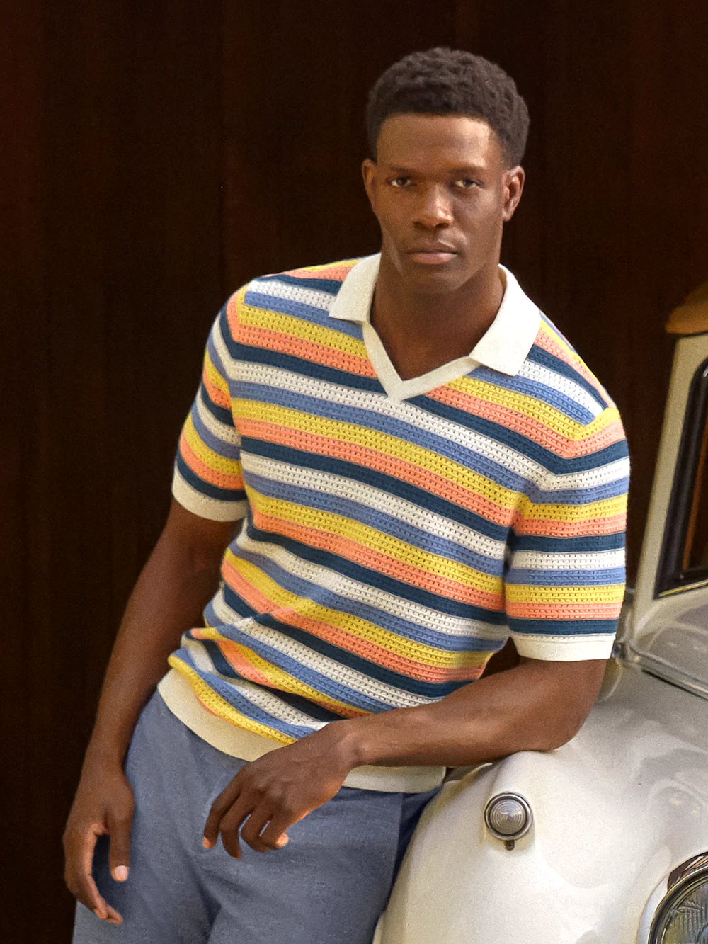 Cotton Crochet V-Neck Polo - Multi - Image 7