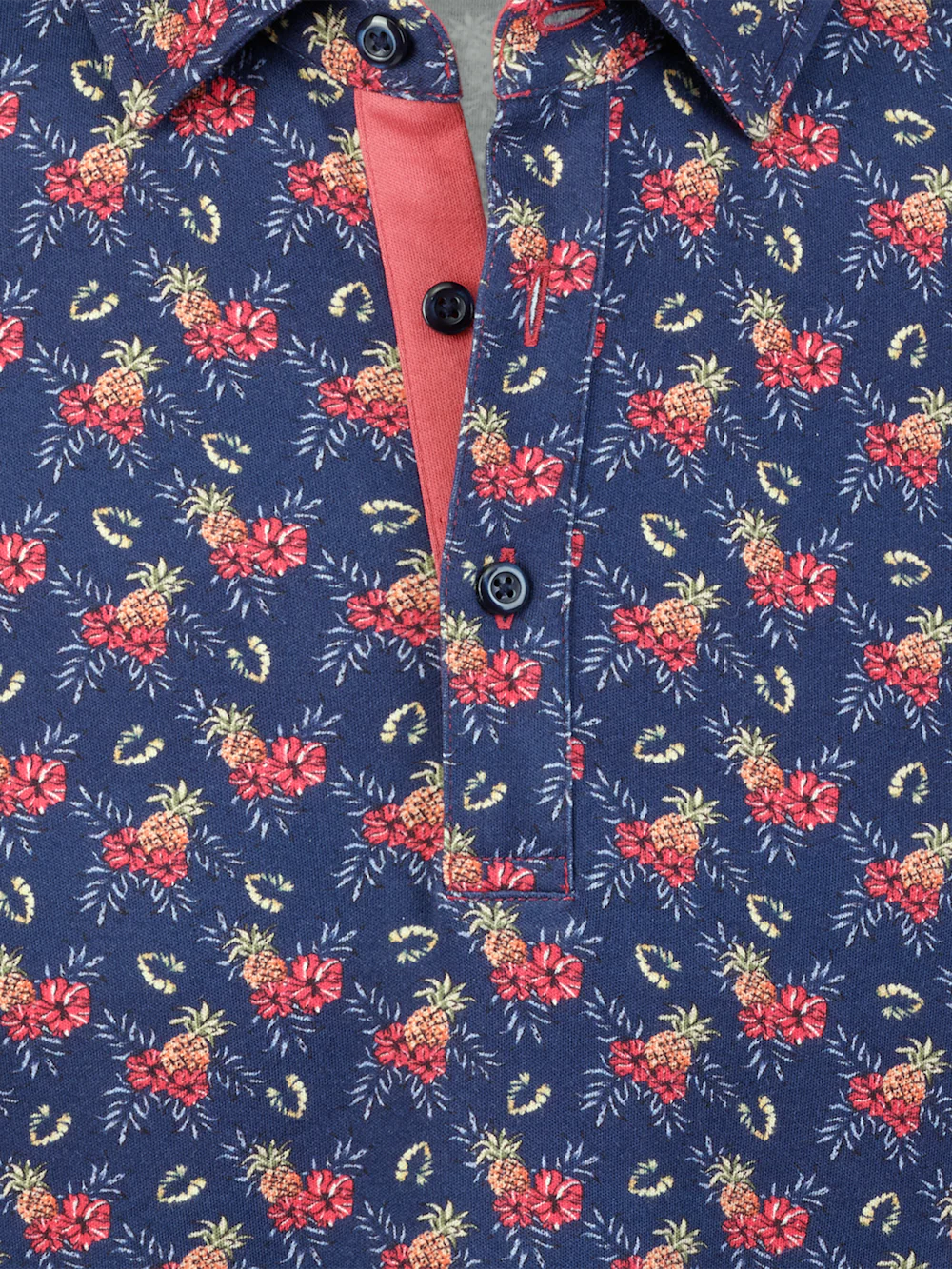 Cotton Full Button Front Polo - Navy Multi - Image 6