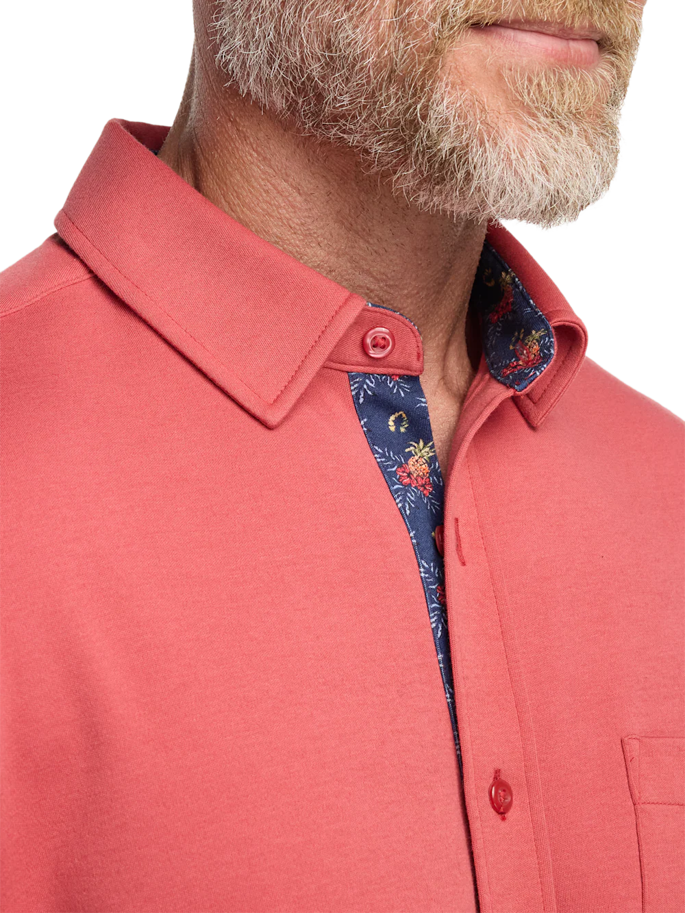 Cotton Full Button Front Polo - Coral - Image 3