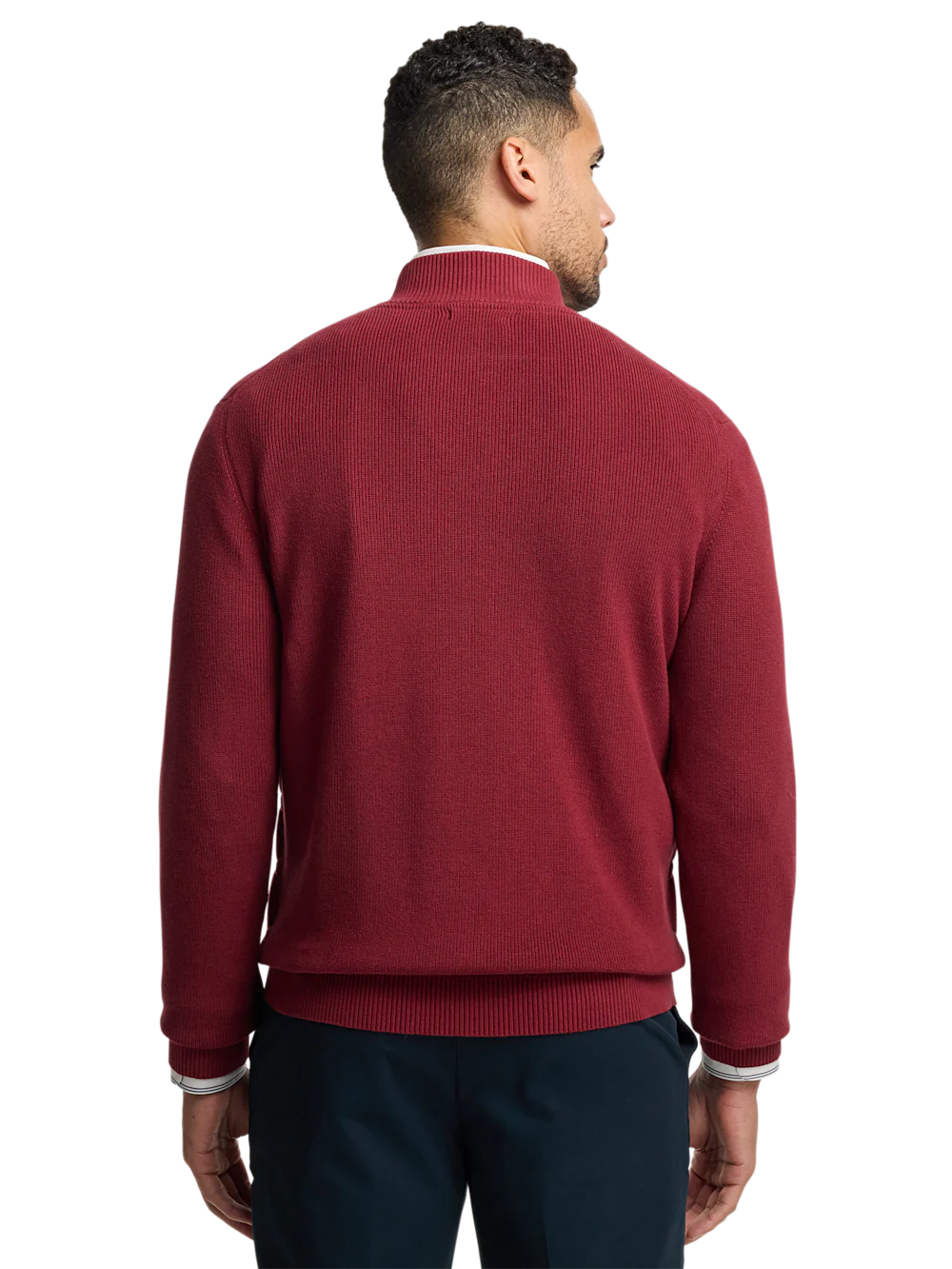 Cotton Full Zip Mock Neck Sweater Jacket - Burgundy - Image 5