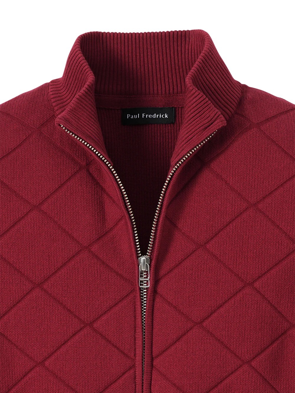 Cotton Full Zip Mock Neck Sweater Jacket - Burgundy - Image 6