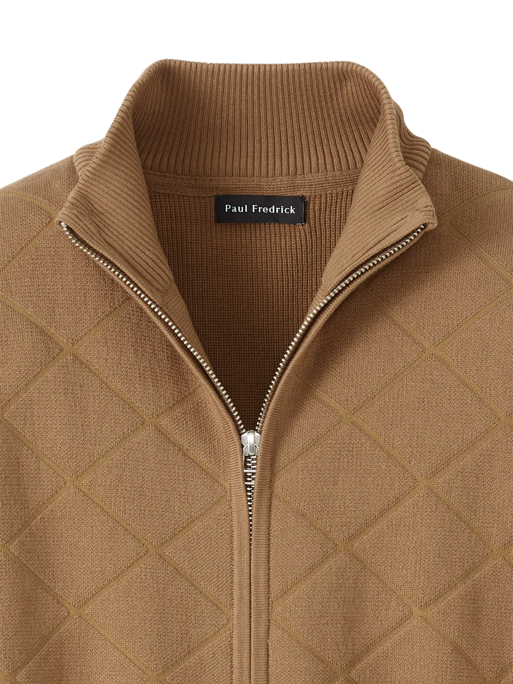 Cotton Full Zip Mock Neck Sweater Jacket - Camel - Image 6