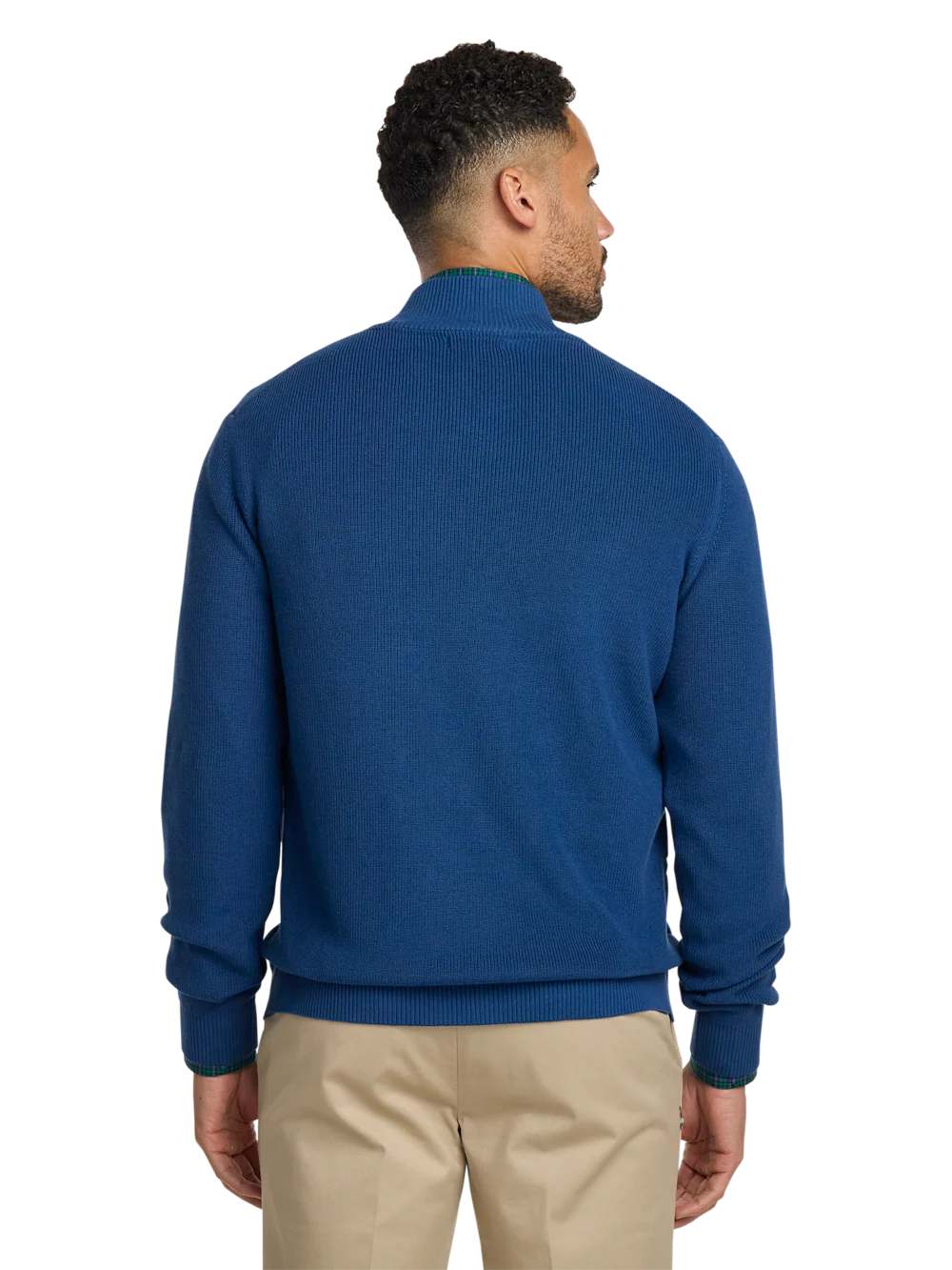 Cotton Full Zip Mock Neck Sweater Jacket - Navy - Image 5