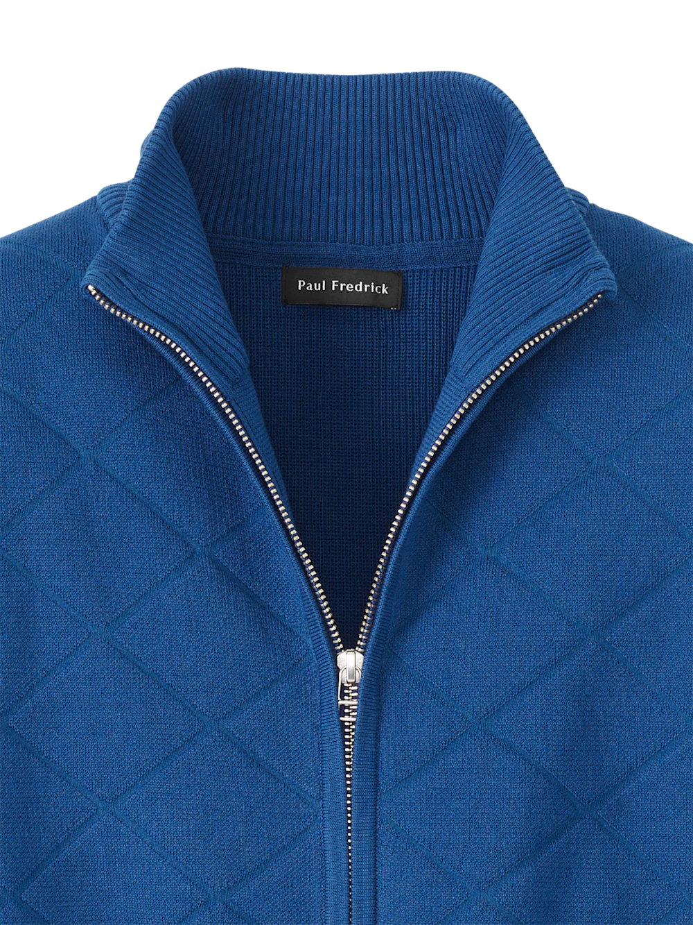 Cotton Full Zip Mock Neck Sweater Jacket - Navy - Image 6