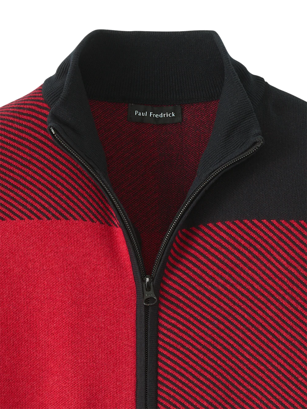 Cotton Full Zip Mock Neck Sweater - Red/black - Image 6
