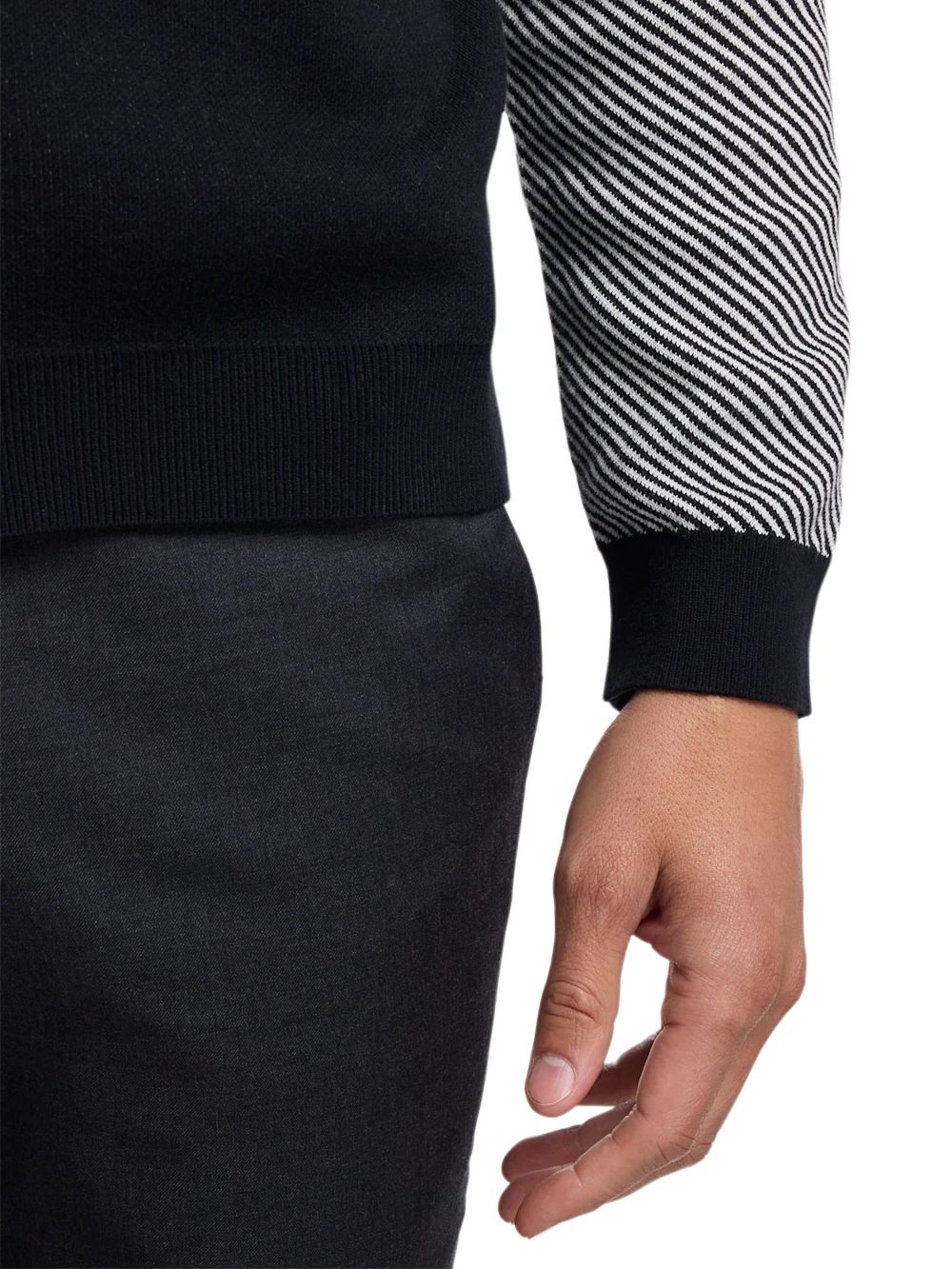 Cotton Full Zip Mock Neck Sweater - Black/white Glen Plaid - Image 4