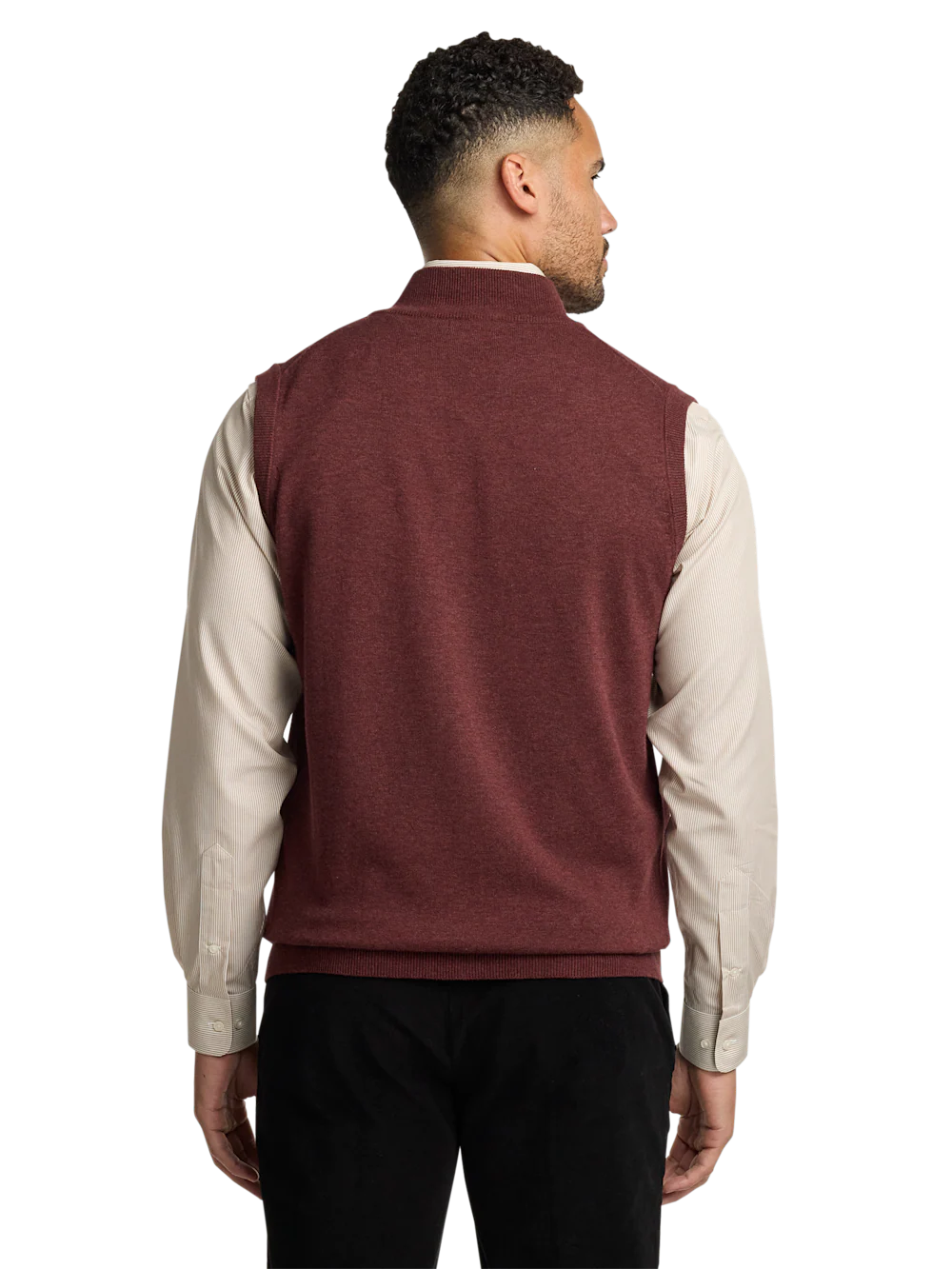 Cotton Full Zip Mock Neck Vest - Burgundy - Image 5
