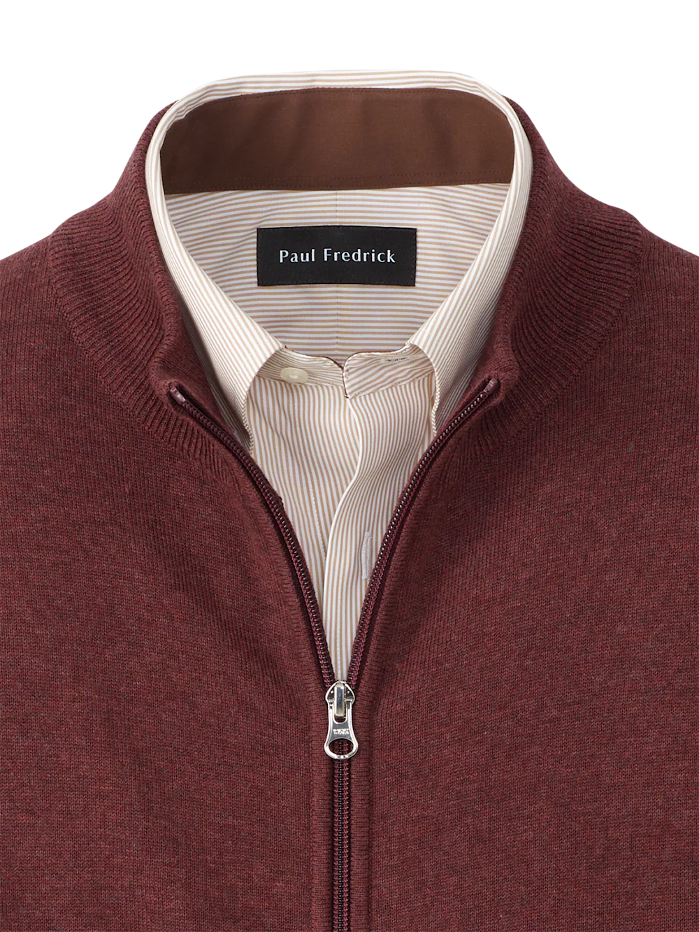 Cotton Full Zip Mock Neck Vest - Burgundy - Image 6