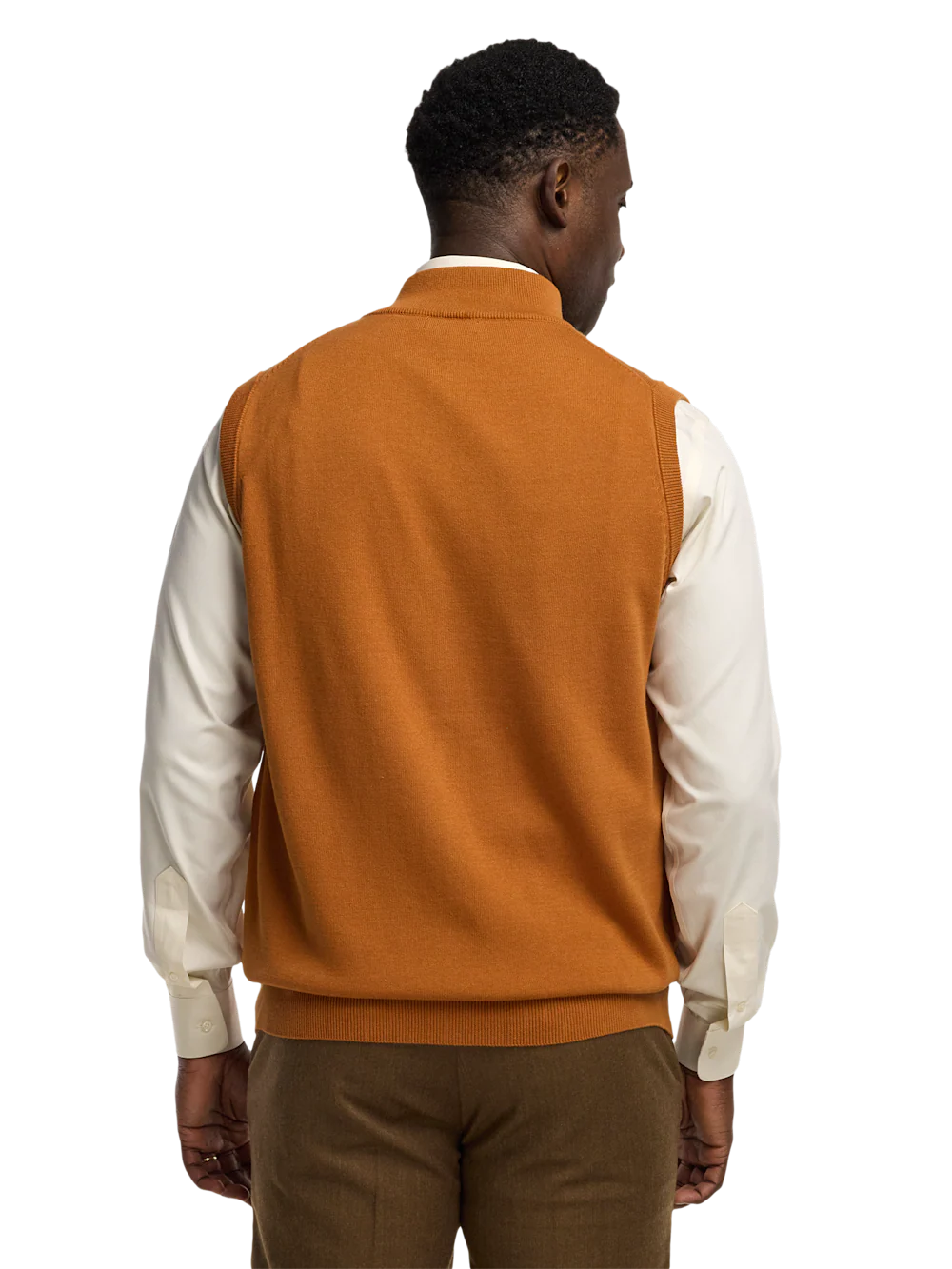 Cotton Full Zip Mock Neck Vest - Cognac - Image 5