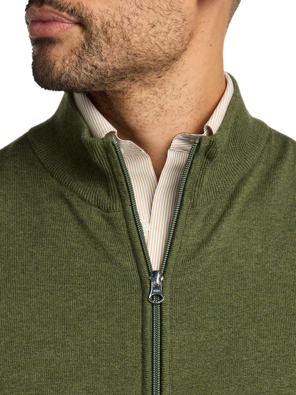 Cotton Full Zip Mock Neck Vest - Olive - Image 3