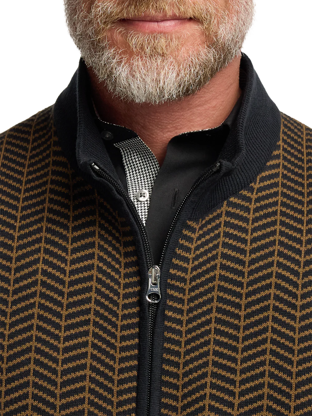 Cotton Full Zip Mock Neck Vest - Brown/black - Image 3