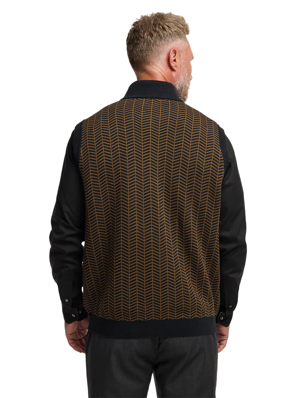Cotton Full Zip Mock Neck Vest - Brown/black - Image 5