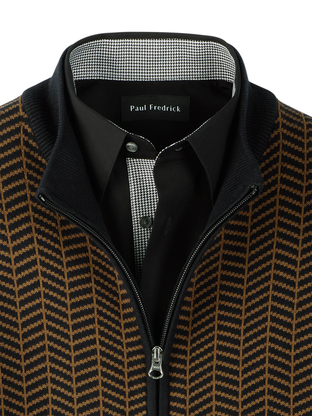 Cotton Full Zip Mock Neck Vest - Brown/black - Image 6