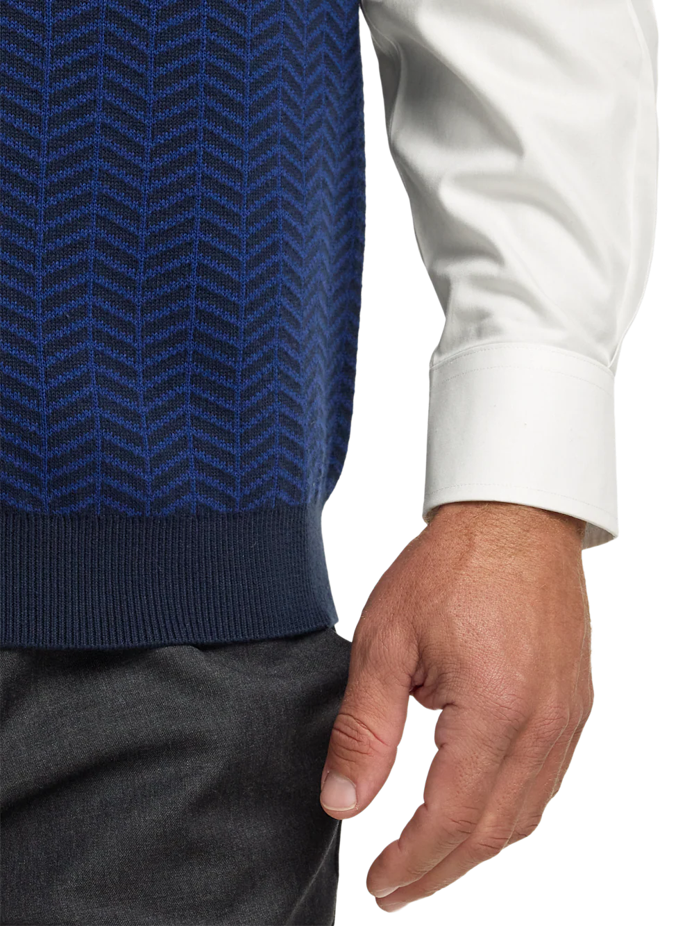 Cotton Full Zip Mock Neck Vest - Navy - Image 4