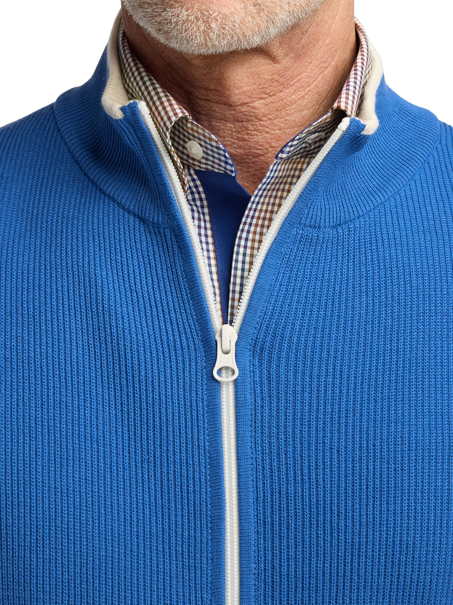 Cotton Full Zip Mock Neck Vest - Blue - Image 3