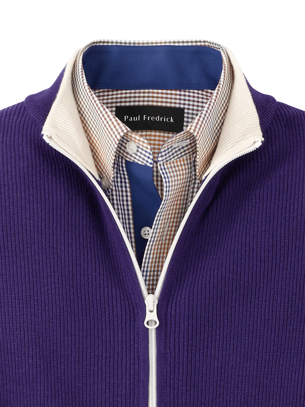Cotton Full Zip Mock Neck Vest - Purple - Image 6