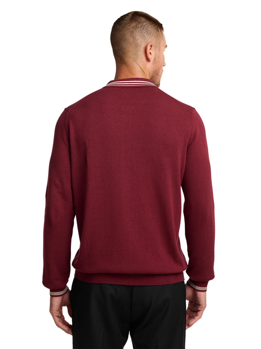 Cotton Full Zip Polo - Burgundy - Image 5