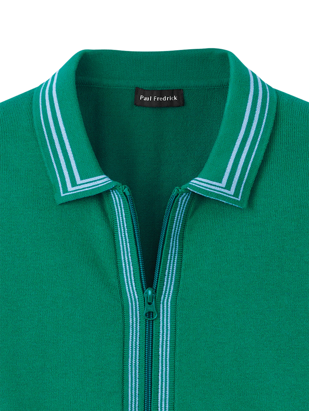 Cotton Full Zip Polo - Green - Image 6