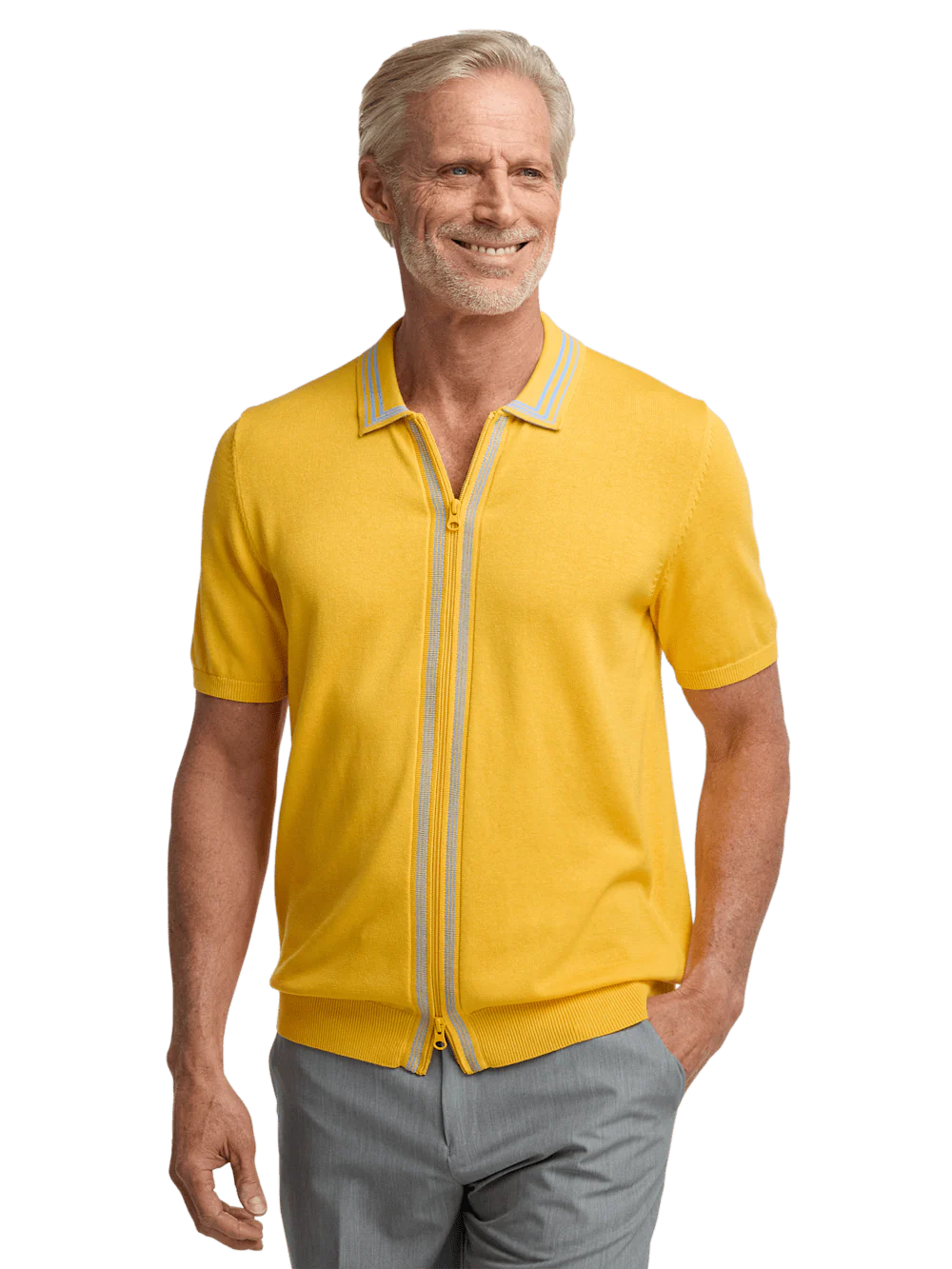 Cotton Full Zip Polo - Yellow - Image 2