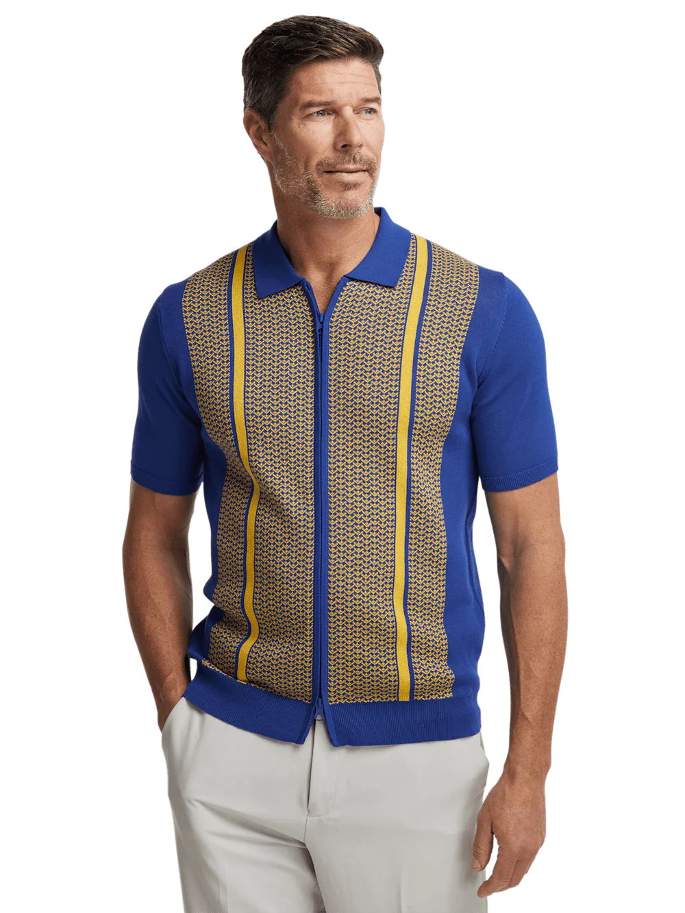 Cotton Full Zip Polo - Cobalt/yellow - Image 2