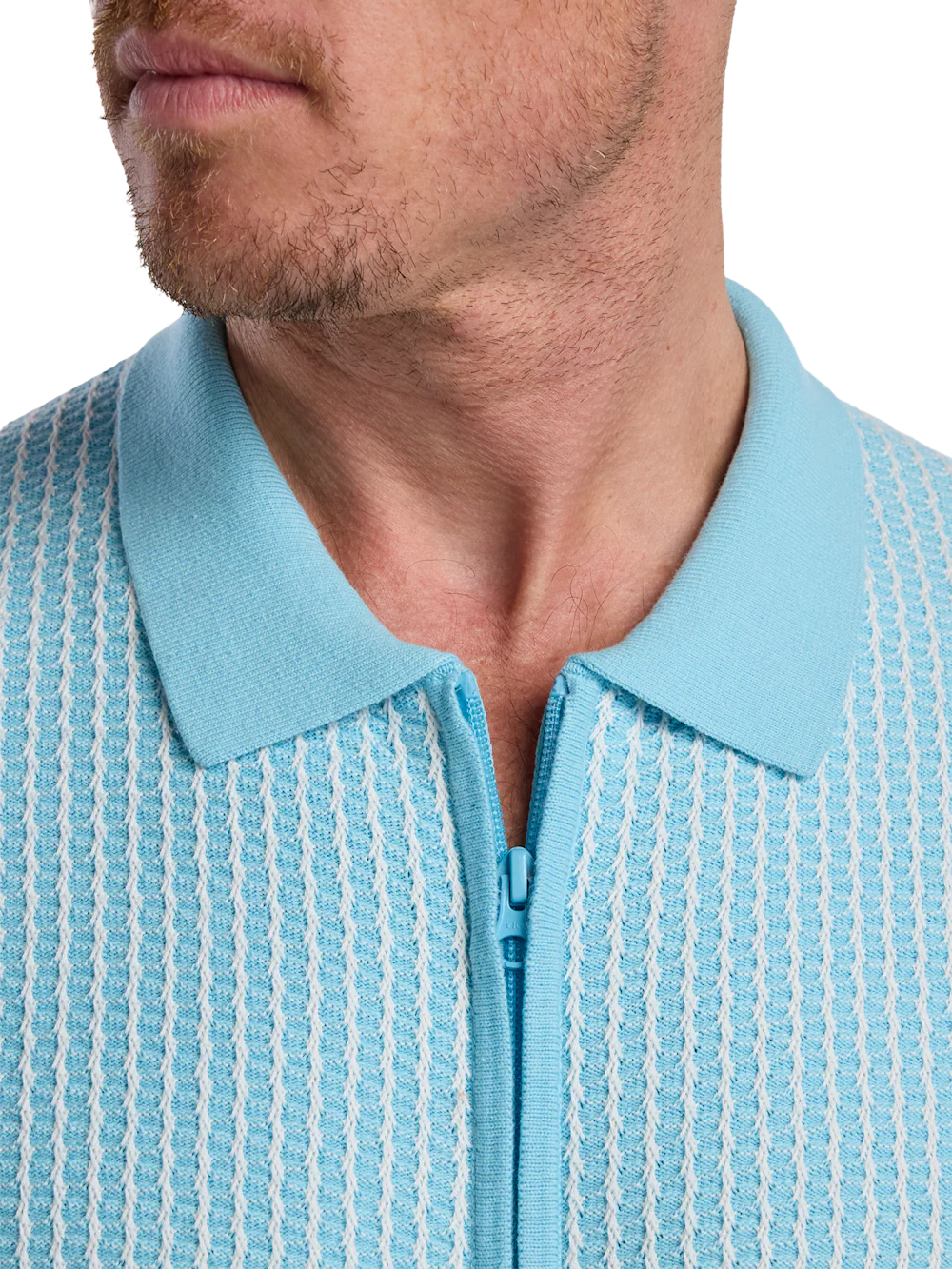 Cotton Full Zip Polo - Light Blue - Image 3