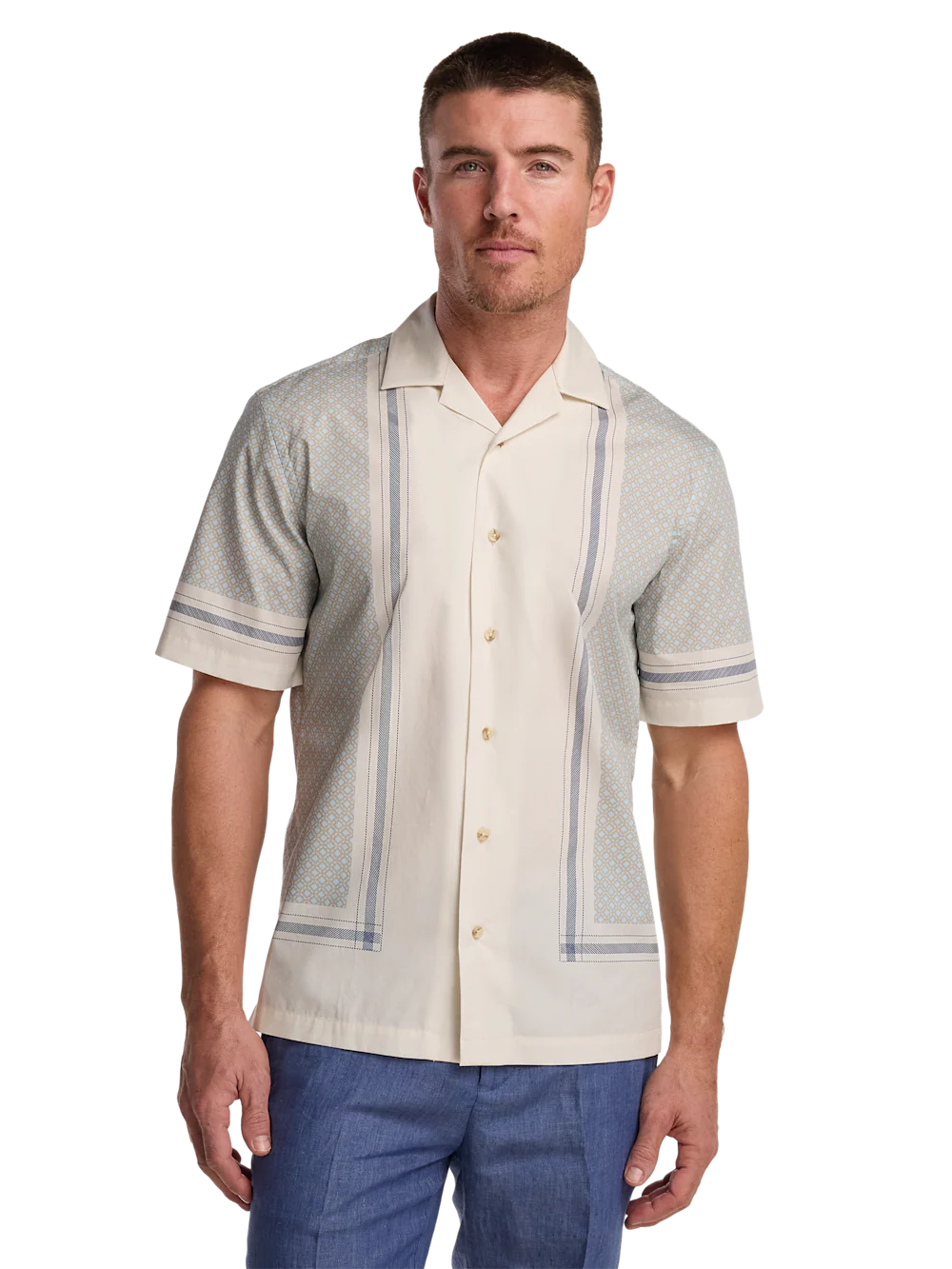 Cotton Geometric Casual Shirt - Tan Multi - Image 2