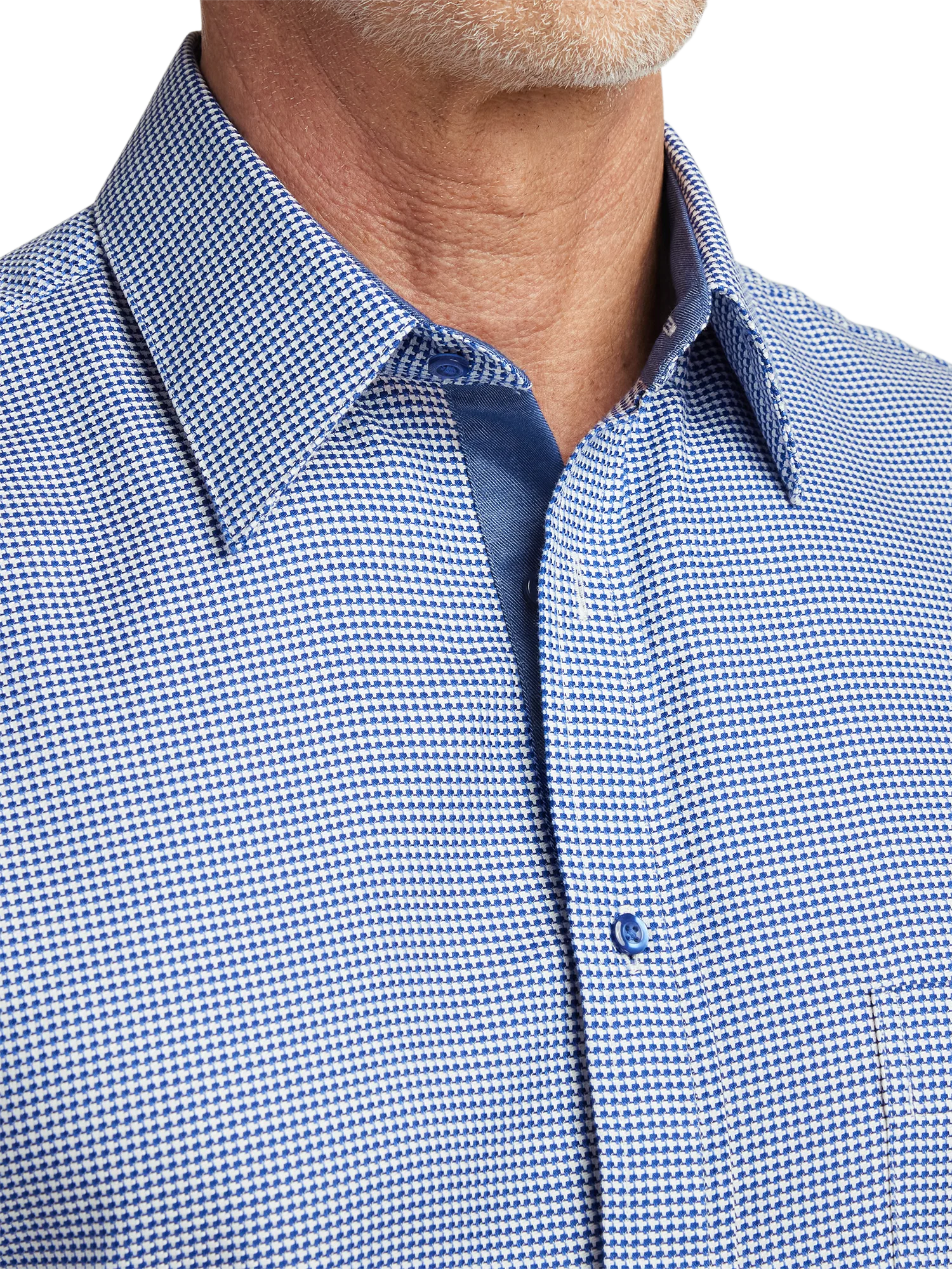 Cotton Houndstooth Casual Shirt - Blue - Image 3
