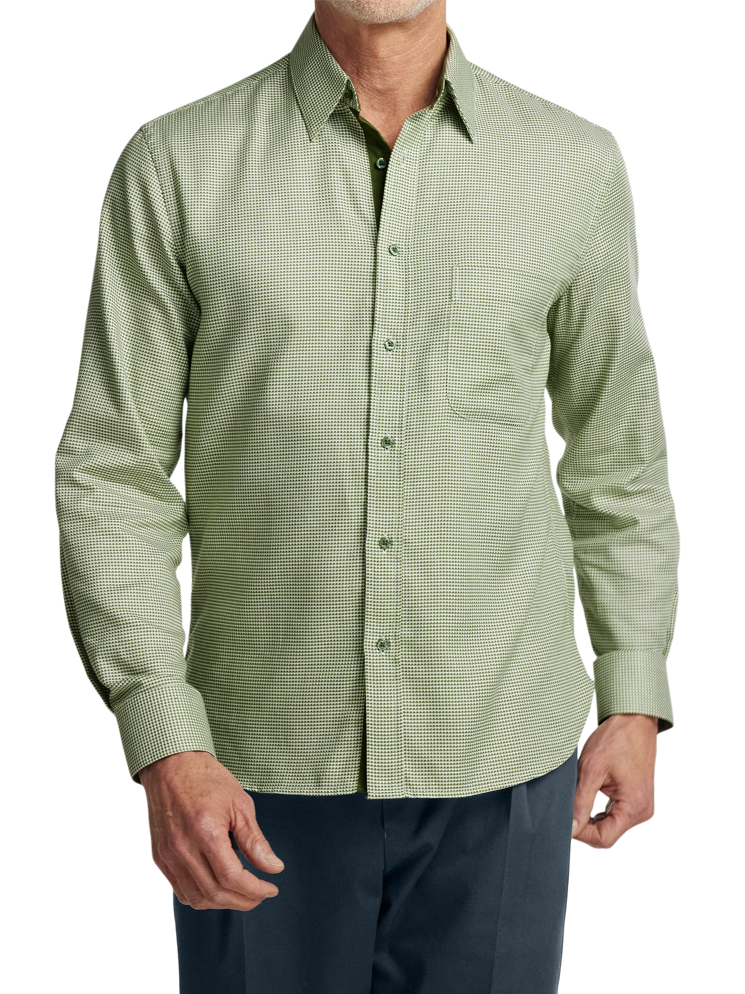 Cotton Houndstooth Casual Shirt - Green - Image 2