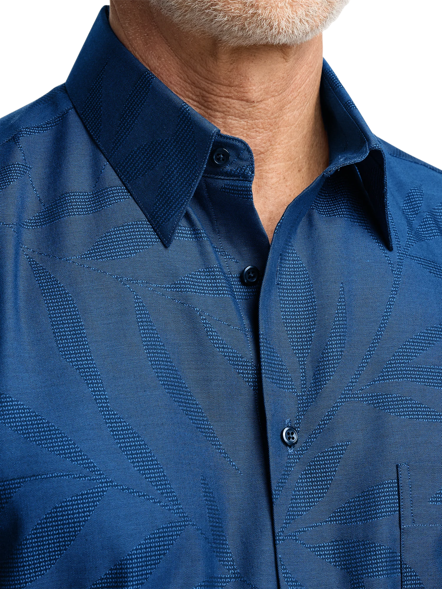 Cotton Leaf Jacquard Casual Shirt - Blue - Image 3