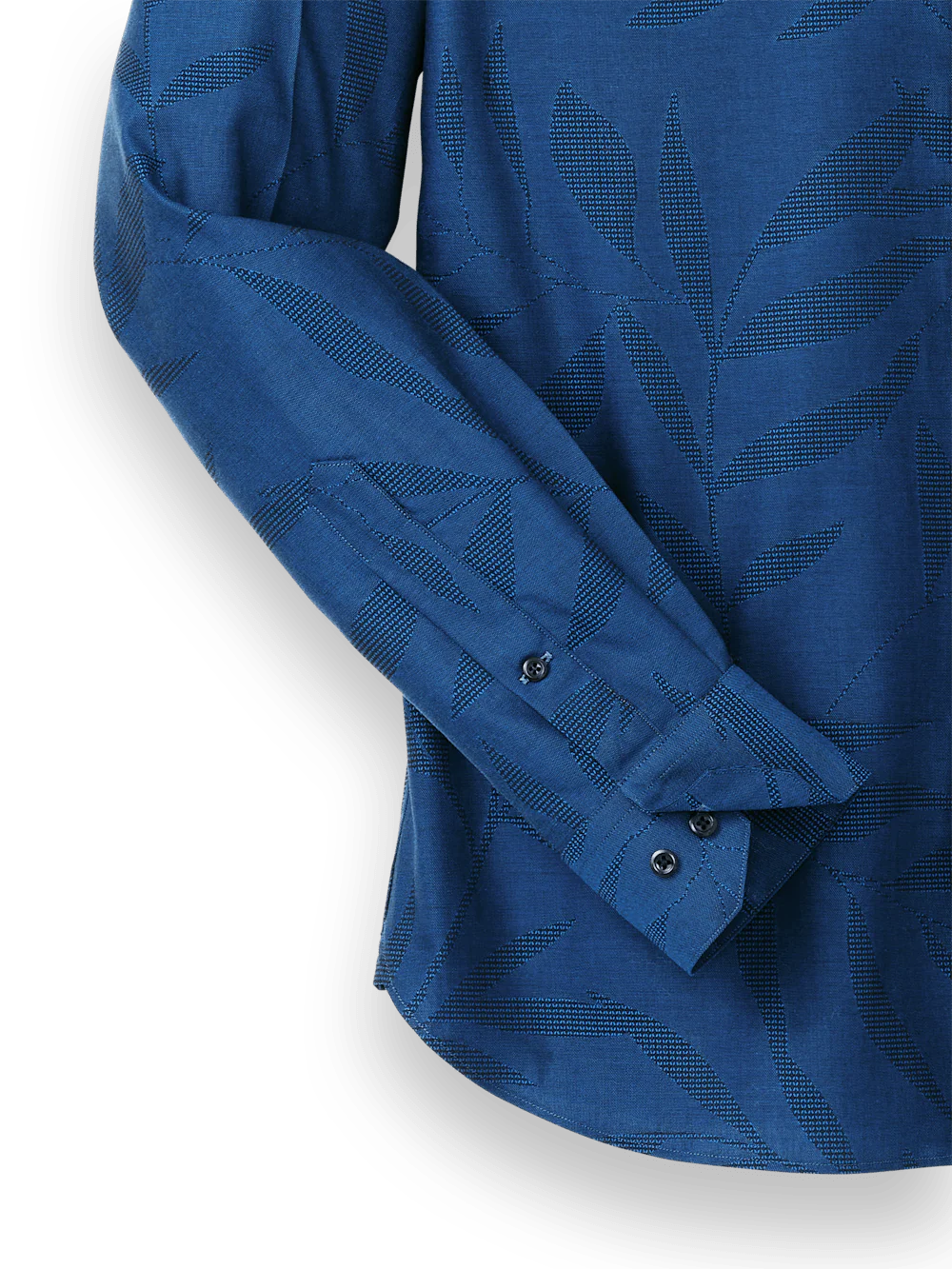 Cotton Leaf Jacquard Casual Shirt - Blue - Image 7