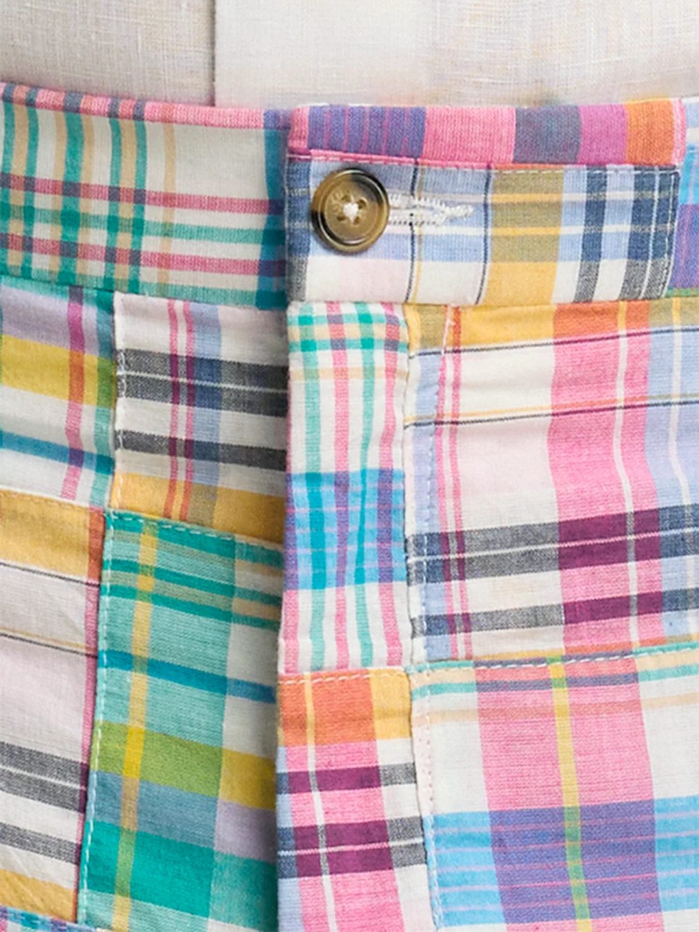 Cotton Madras Flat Front Shorts - Pink Multi - Image 4