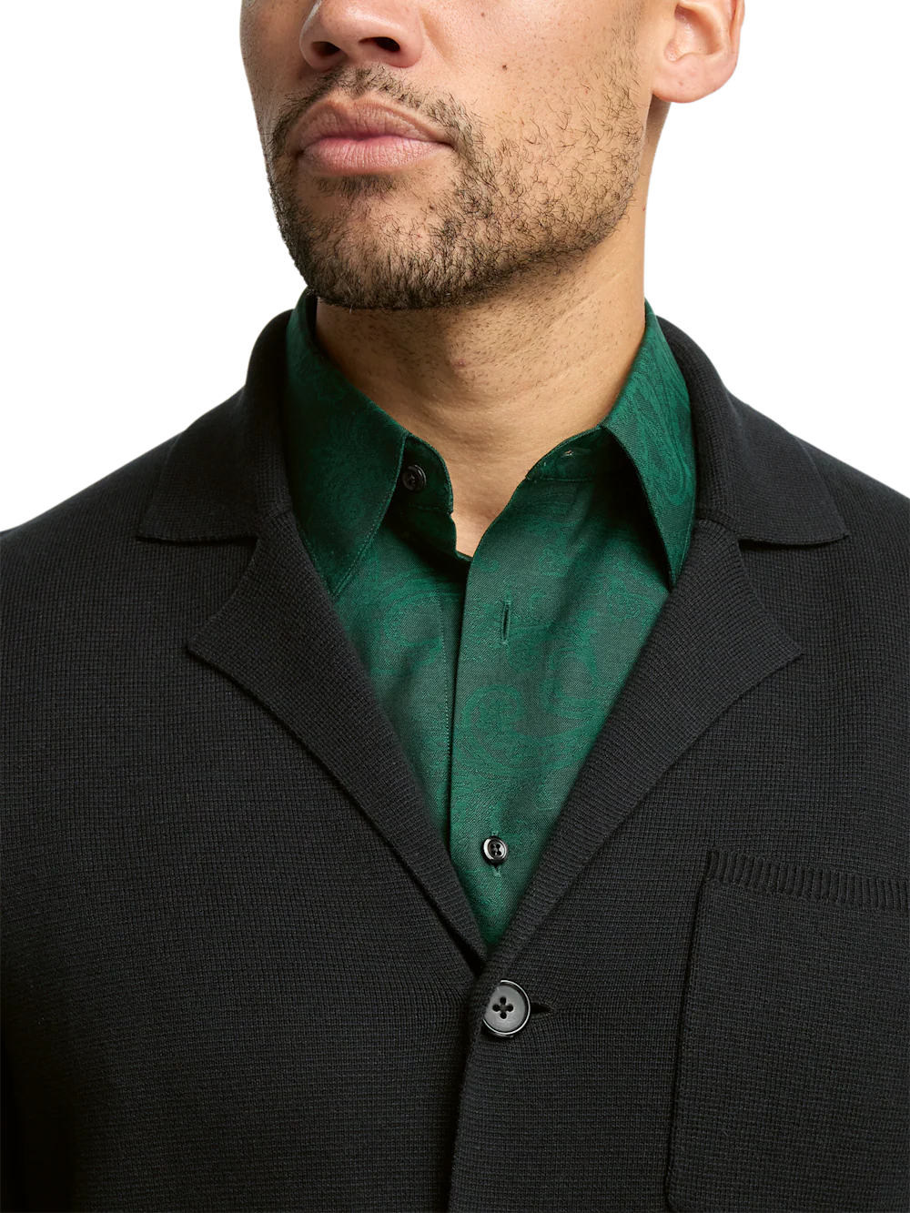 Cotton Notch Lapel Cardigan Sweater - Black - Image 3