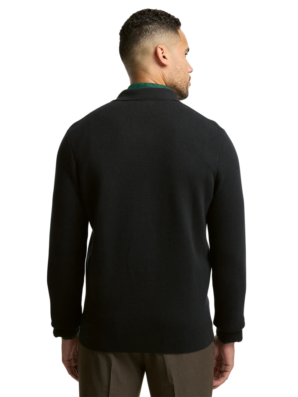 Cotton Notch Lapel Cardigan Sweater - Black - Image 5