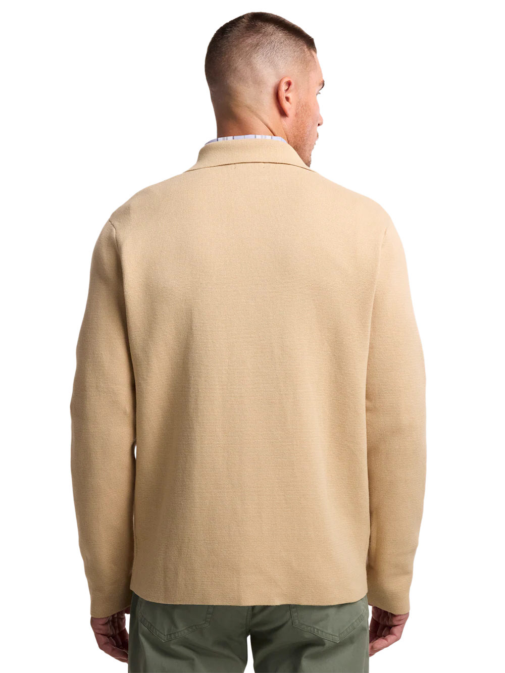 Cotton Notch Lapel Cardigan Sweater - Tan - Image 5