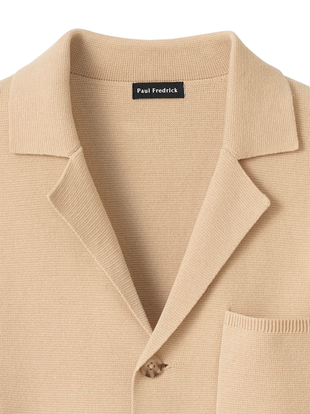 Cotton Notch Lapel Cardigan Sweater - Tan - Image 6