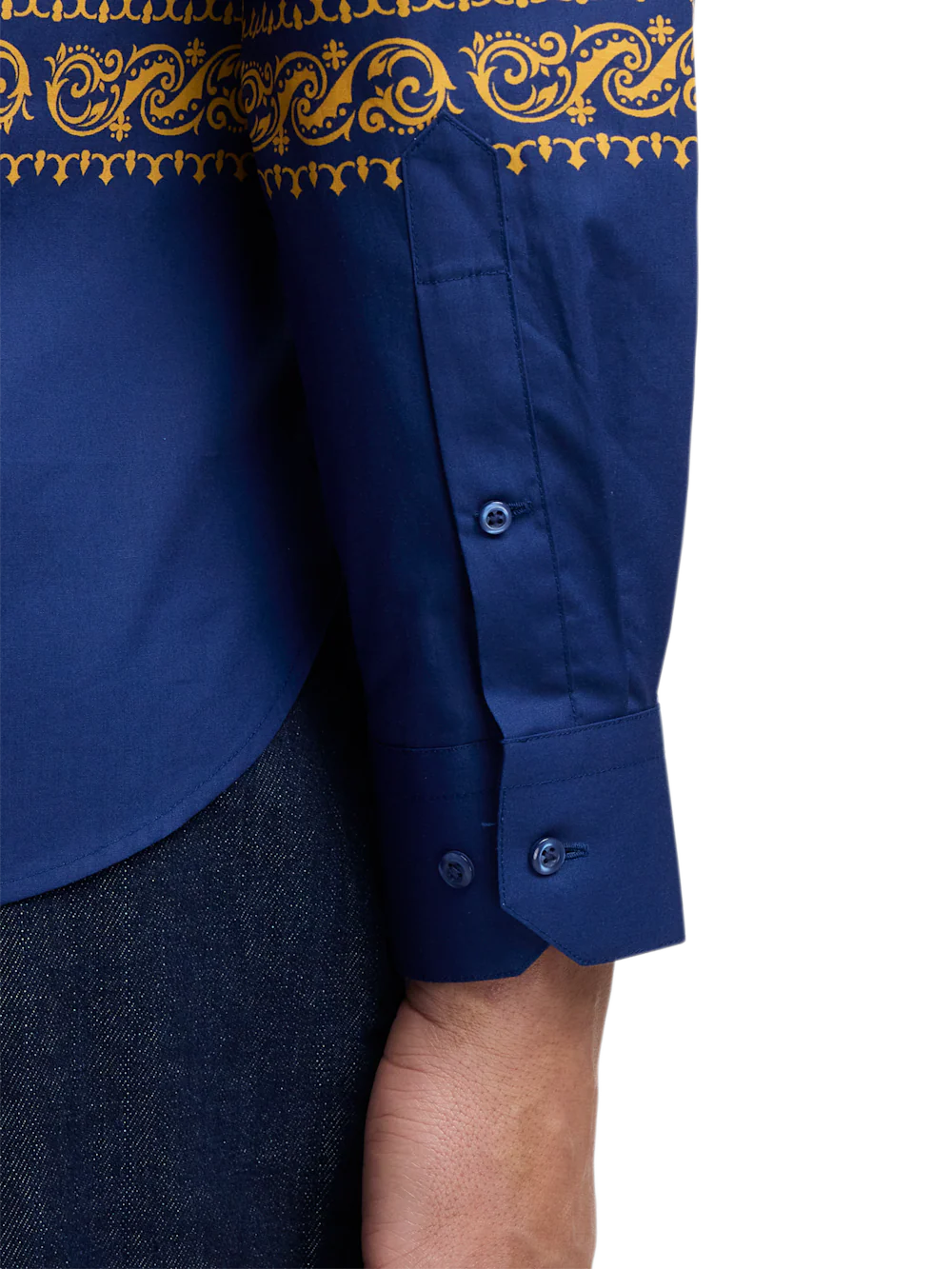 Cotton Paisley Point Collar Casual Shirt - Blue/gold - Image 5