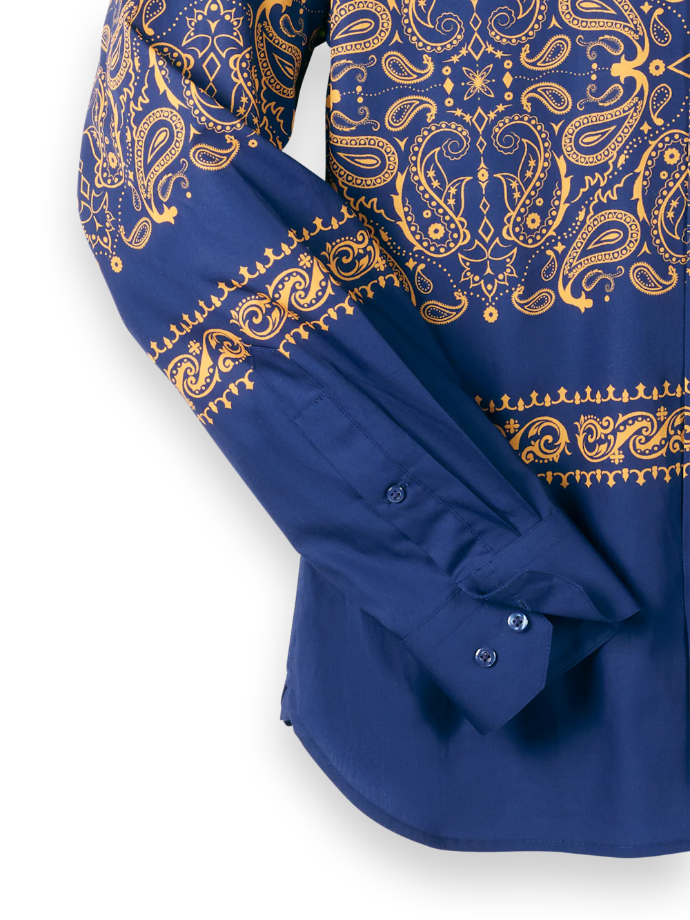 Cotton Paisley Point Collar Casual Shirt - Blue/gold - Image 8