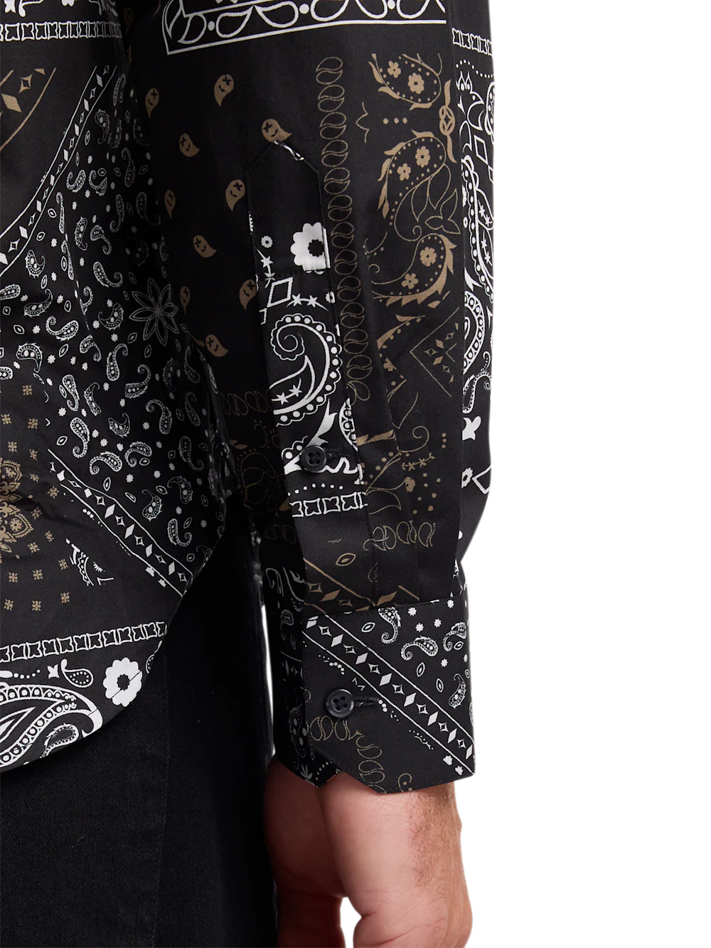 Cotton Paisley Point Collar Casual Shirt - Black/brown - Image 5